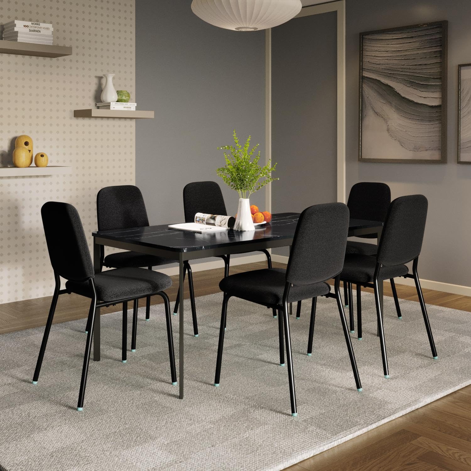 GODREJ INTERIO Franky and Kalyx 6 Seater Wooden Rectangle Dining Set (Black) 1 Year Warranty, MDF-picture-11