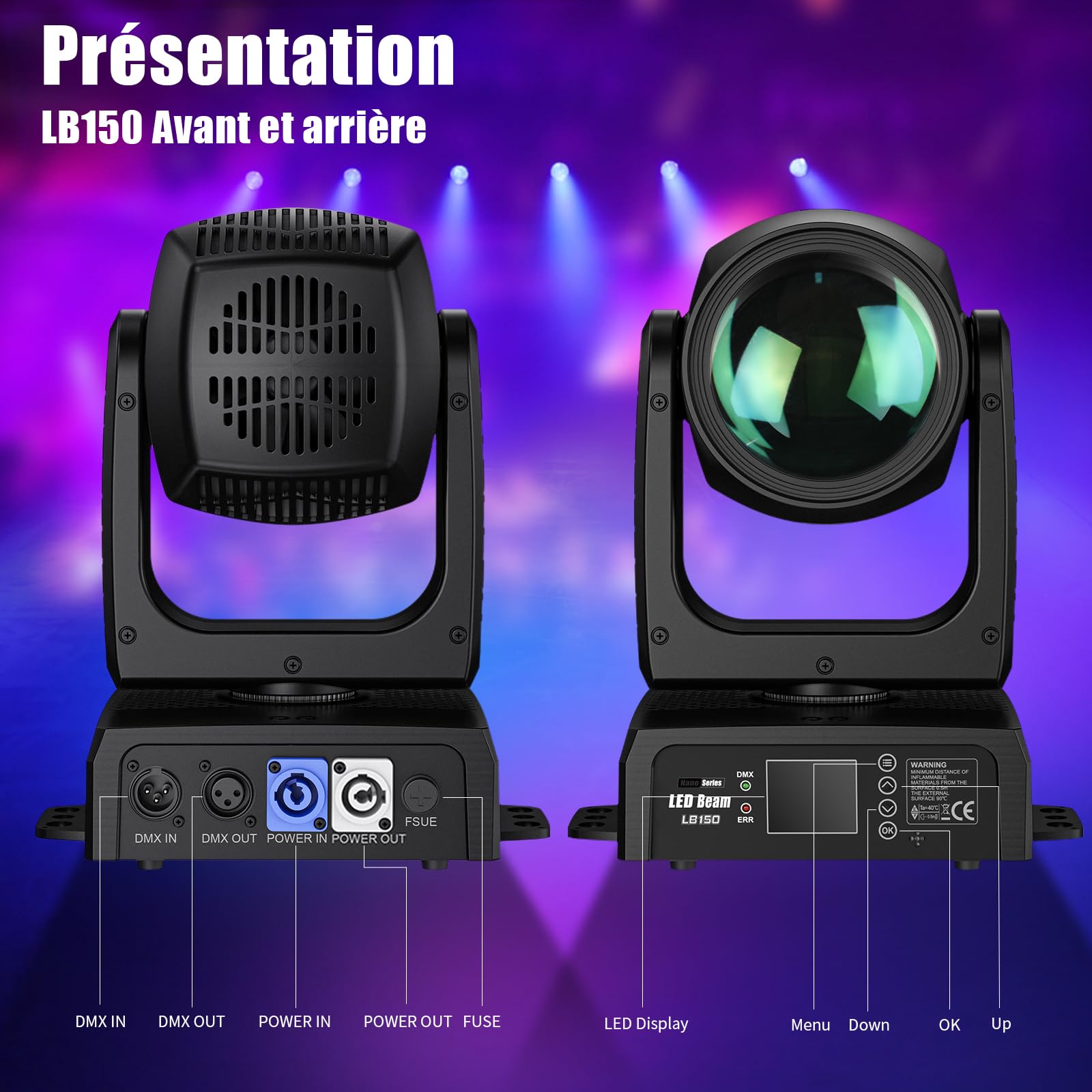 150W Éclairage de Scène LED Moving Head Lampe Lumière DJ,BETOPPER Lyre LED Projecteur de Scène, RGBW DMX-512 Lumière Soirée Beam 4 en 1 Lumière de Scène pour DJ, Fête, Bar, Mariage, Club (1, LB150-1)