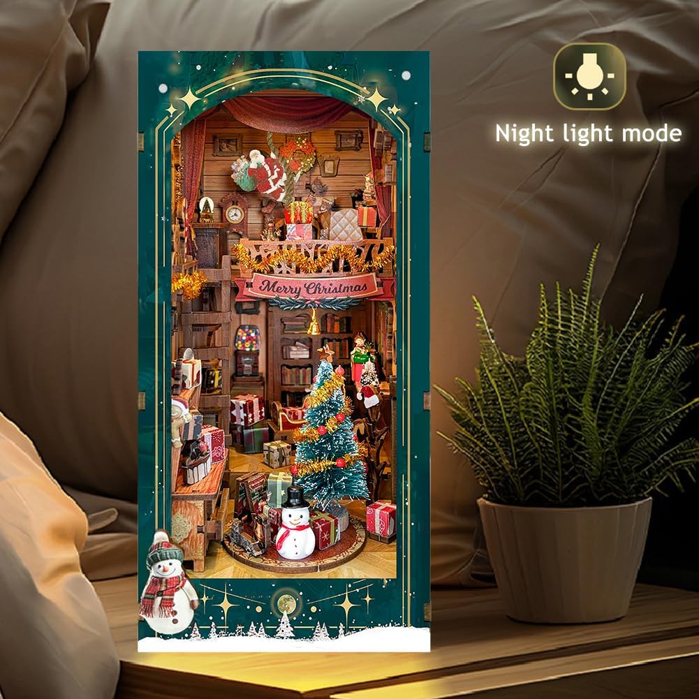 DIY Book Nook Kit, DIY Dollhouse Booknook Bookshelf Insert Decor, 3D Wooden Doll House Puzzles with LED, Halloween Christmas Birthday Gift Home Decor for Adults