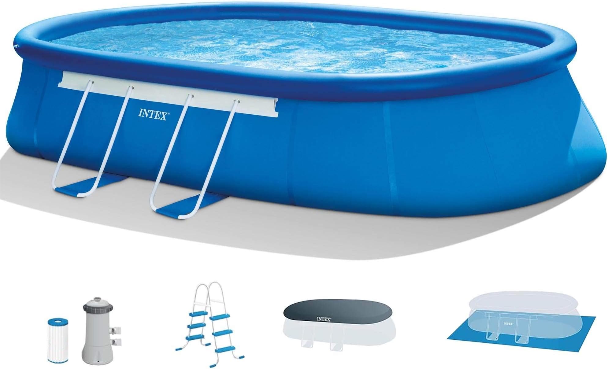Intex 18ft X 10ft X 42in Oval Frame Pool Set with Filter Pump, Ladder, Ground Cloth & Pool Cover