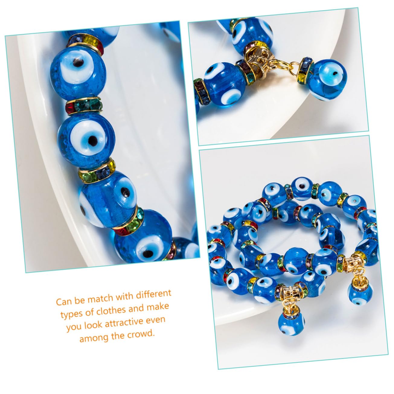VALICLUD 5piezas Brazalete Evil Eye Para Mujer Joyería De Pulsera Turca De Cuentas Azules Amuleto De Protección Para Cumpleaños y Eventos Especiales