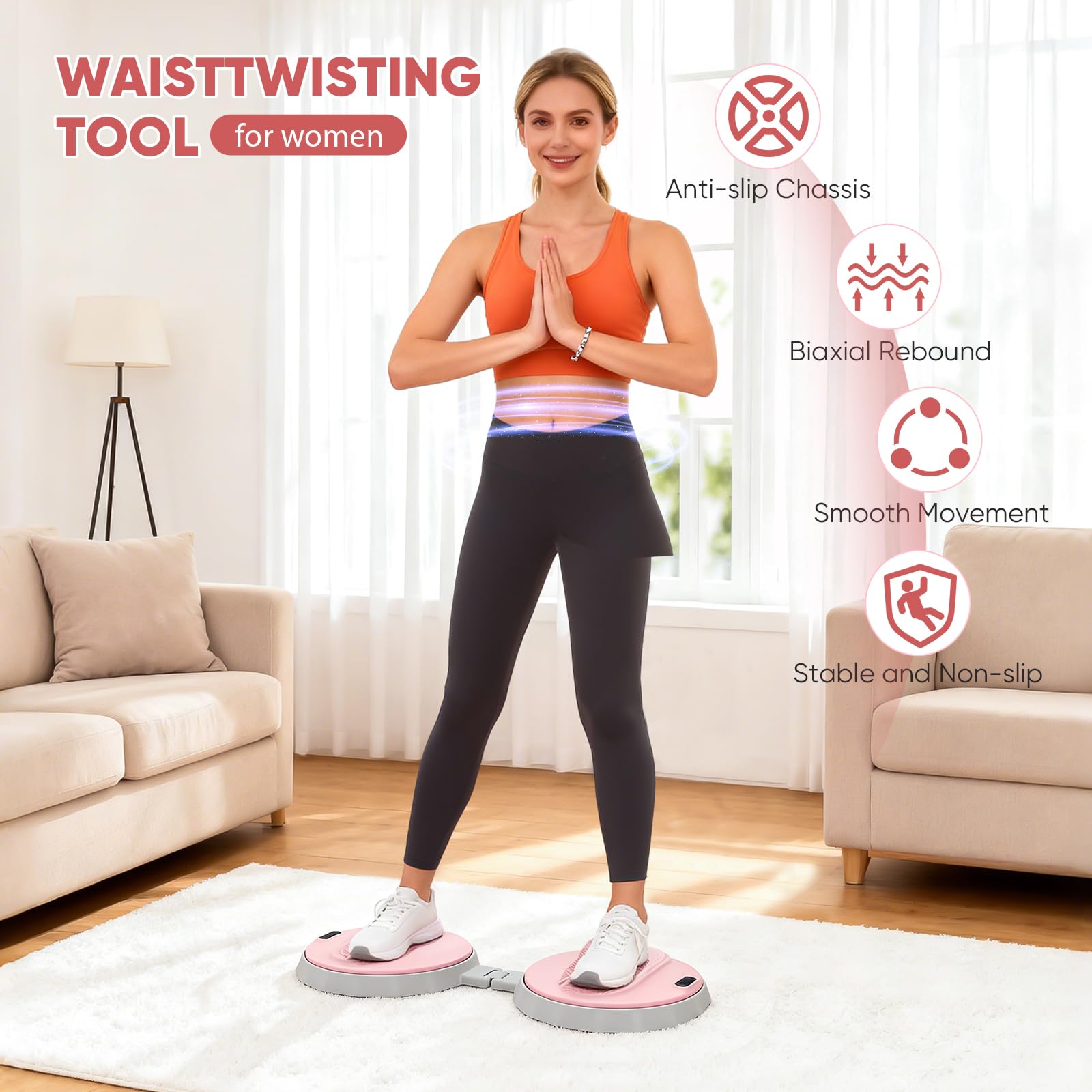 Klappbarer Twist Waist Disc Board mit Schrittzähler & Kordelzug, 400KG Tragkraft, Balanceboard für Bauch, Beine, Po, Hüfte, Gleichgewichtstrainer, Drehplatte, Taillentwister für Zuhause/Büro