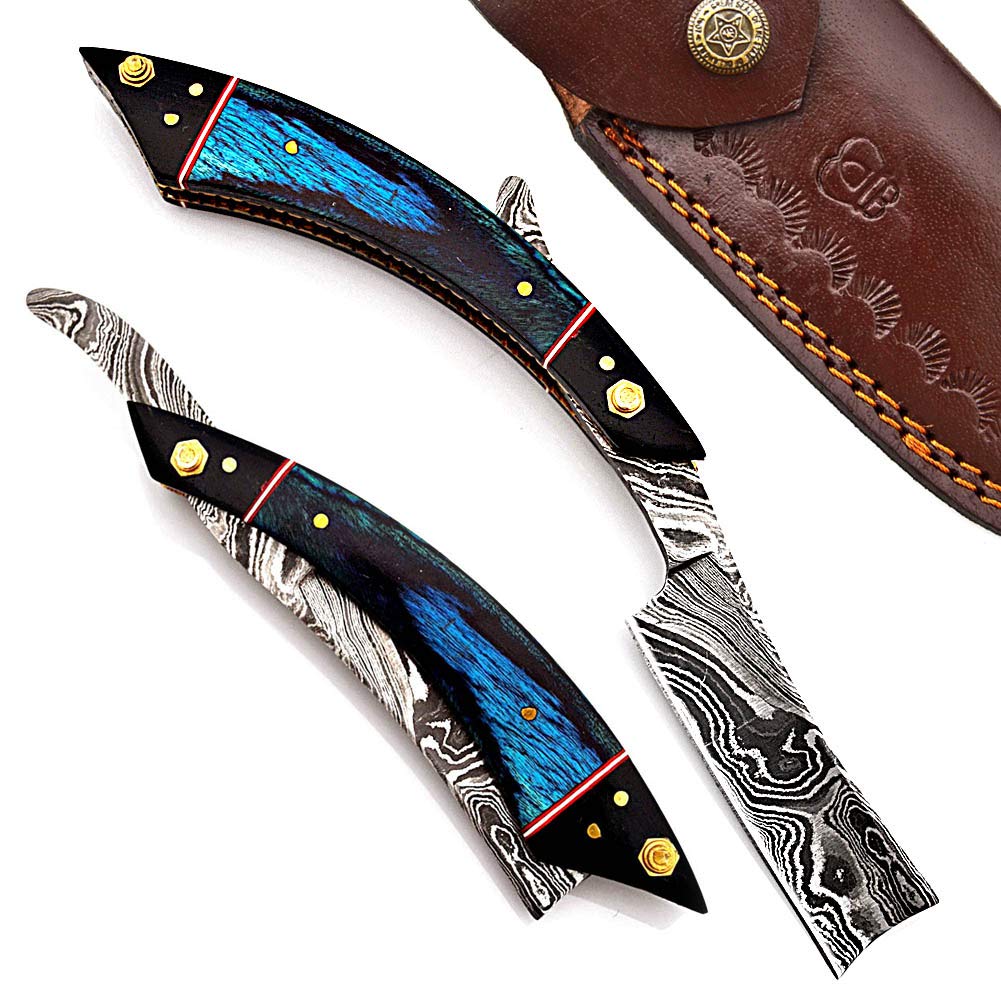 Damascus Steel Straight Razor Folding Razor With Shaving Ready Classic Barber Blade Edge, Men Straight Razor, Leather Case + Strop, Close Shave, Great Gift R-27