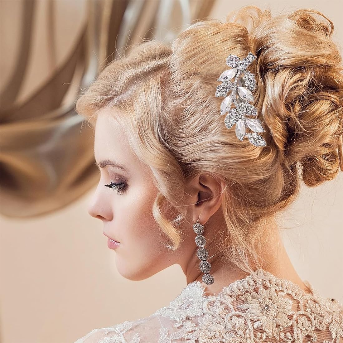 Set da 2 Pettini Capelli Nuziale, Fermaglio per Acconciatura Capelli da Sposa, con Strass luccicanti a forma di Fiore,Accessori per donne e ragazze eleganti