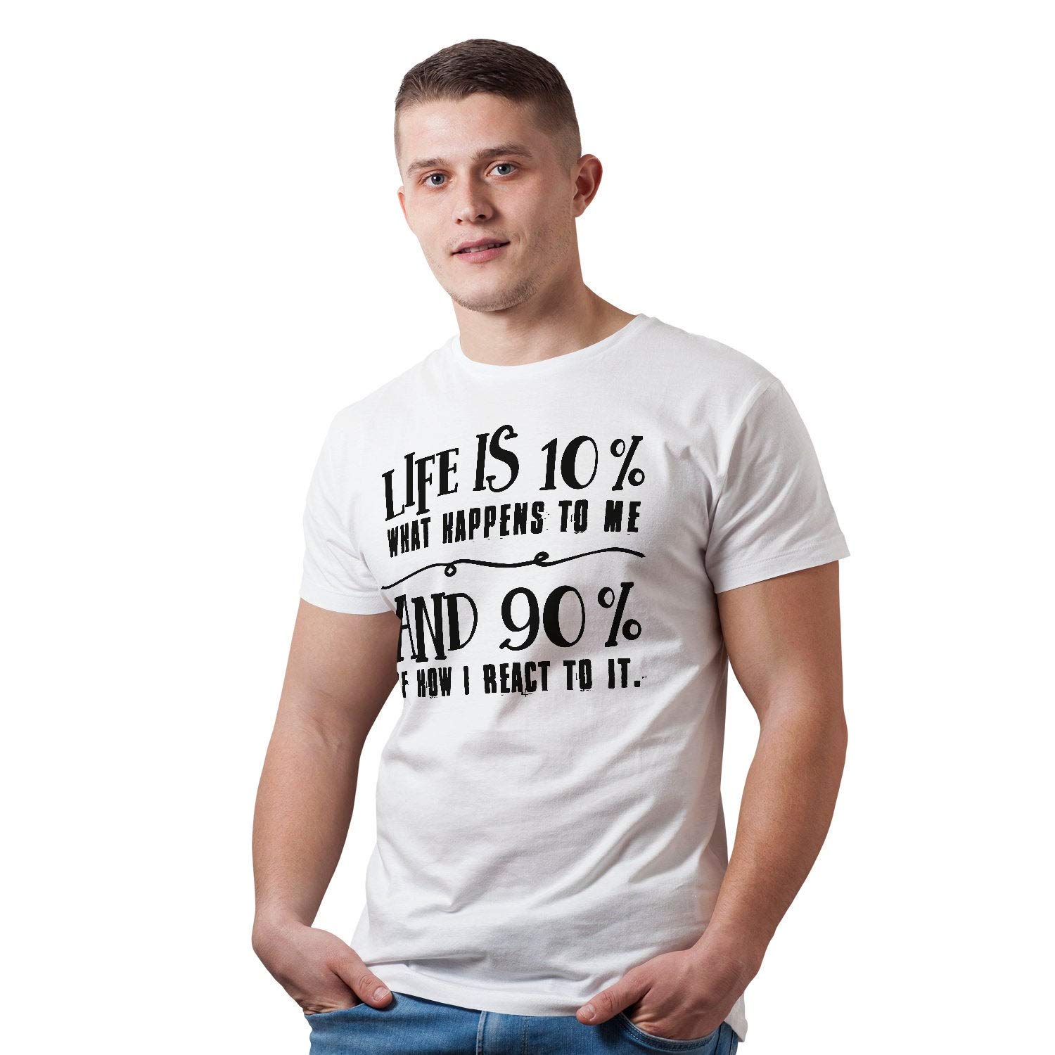 Life is 10% Camiseta con Frase Unisex – Personalizado Inspirador Hombre Camiseta – Positive Motivational tee con Saying Motivation Slogan Gris Gris XXL
