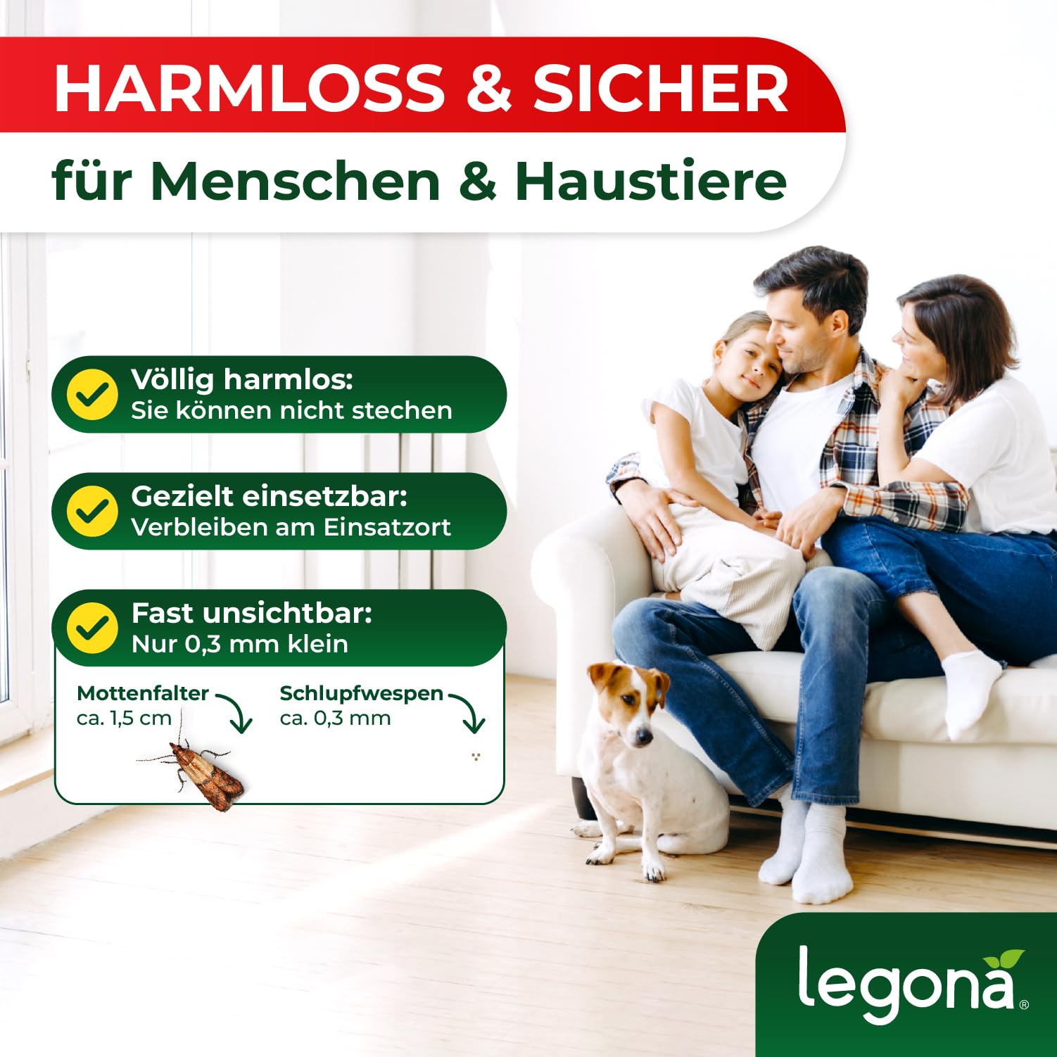 Legona Schlupfwespen gegen Lebensmittelmotten, 3 Lieferungen mit je 5 Trägern, 9 Wochen Vollbehandlung