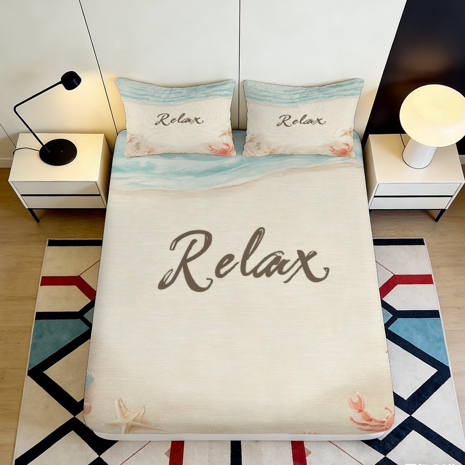 3D Printed Beach Ocean Sand Fitted Sheet Microfiber Non Slip Bed Cover for Bedroom Dorm Apartment Mattress Protection Decor 120x200x25cm