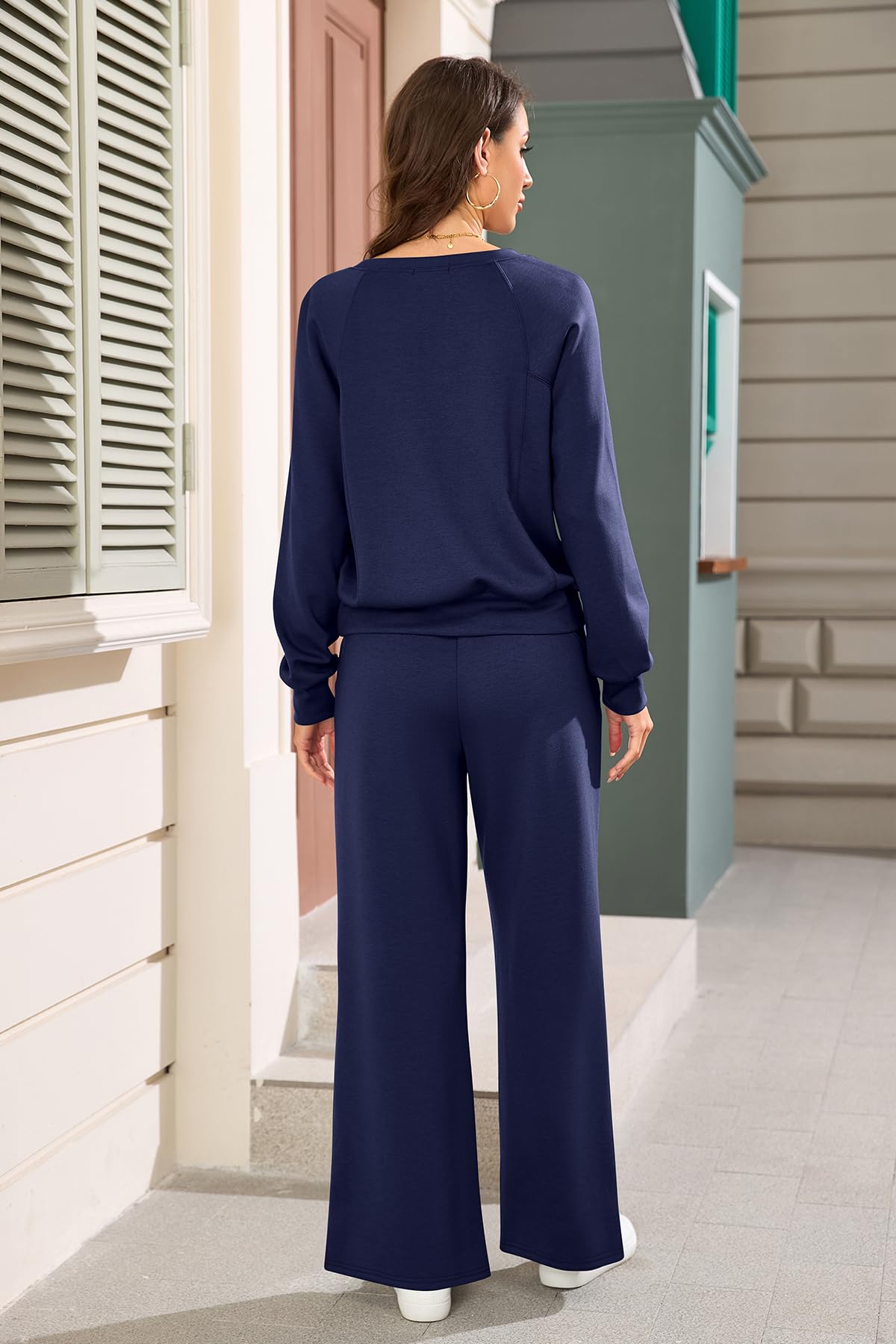 SHEKINI Trainingsanzug Damen Rundhals Sweatshirt und Jogginghose Kleidungsset Langarm Oberteil und Weite Hose Einfarbig Hausanzug Zweiteiler Tracksuit Set Outfit