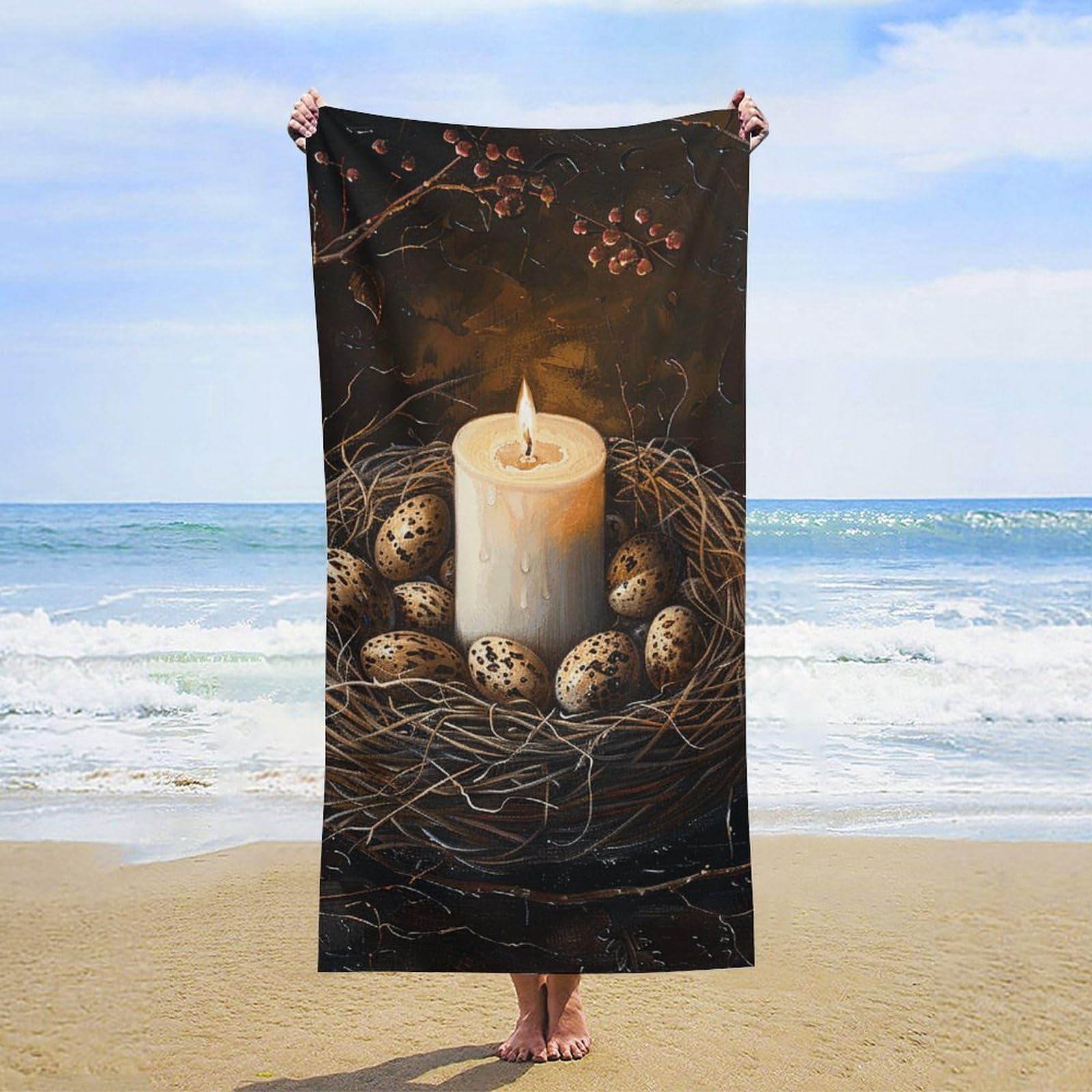 NTVOWPZO Candles and Eggs Beach Towel Oversized Microfiber Bath Towels Lightweight Sand Proof Beach Towels Absorbent Pool Towels for Swimming Yoga Bathroom Towel 31.5" X 63"