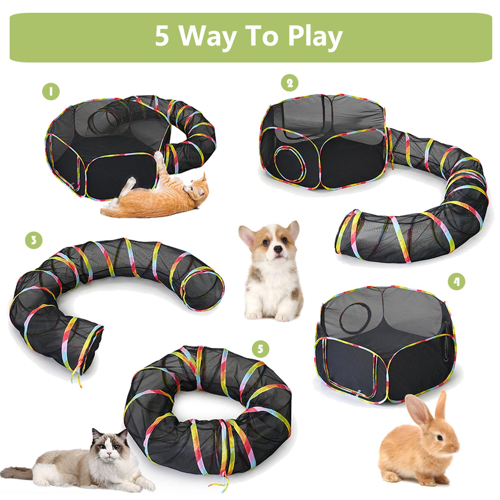 Zona de Juegos para Gatos al Aire Libre, recintos para Gatos, Tienda de campaña portátil de Malla, túnel Circular para Gatitos, Conejos, Cachorros y Animales pequeños