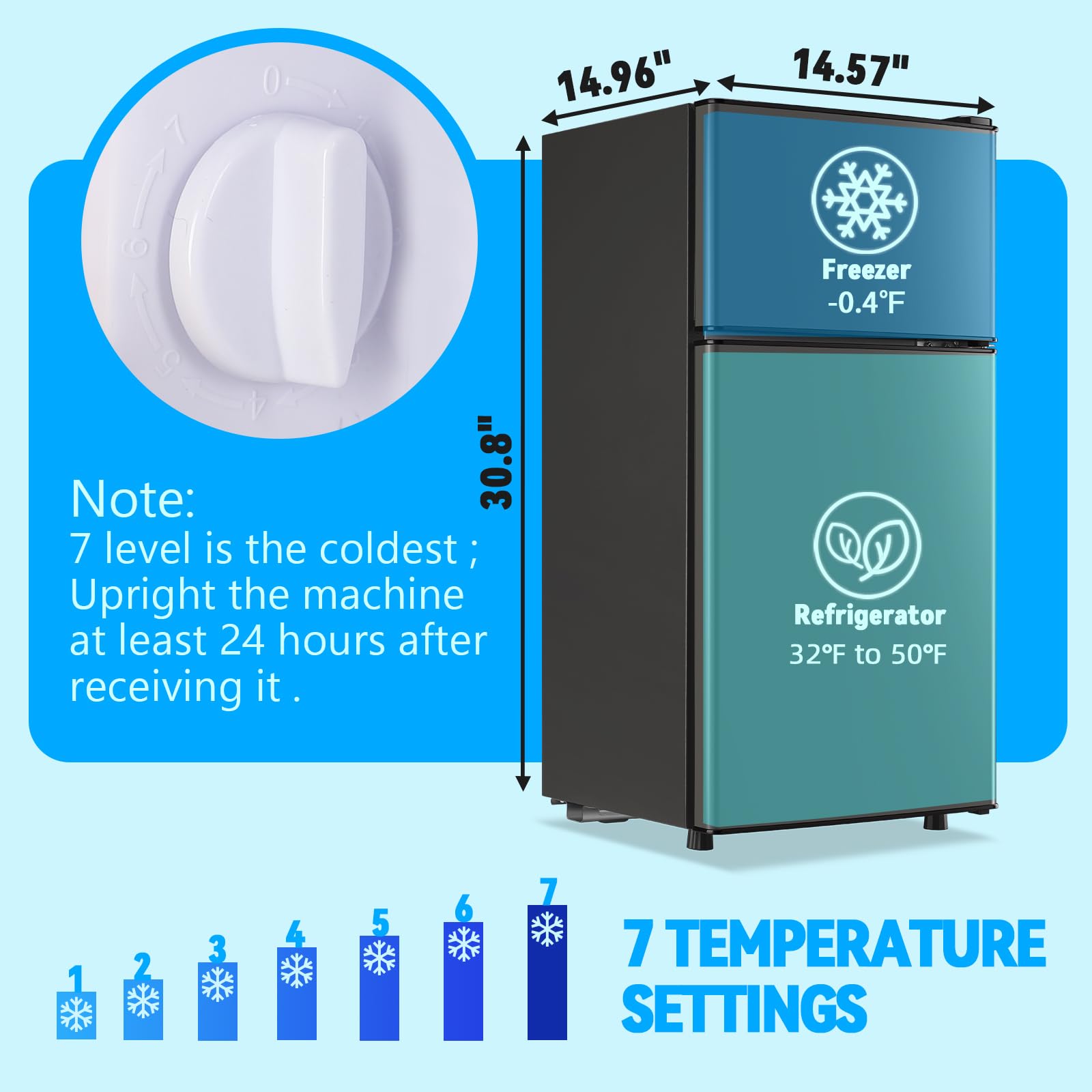 Tacool Fridge With Freezer Refrigerator Freezer Double Doors 7 Modes Temp Suit For Apartment Bedroom Office Dark Gray on Fridge.com - View 3