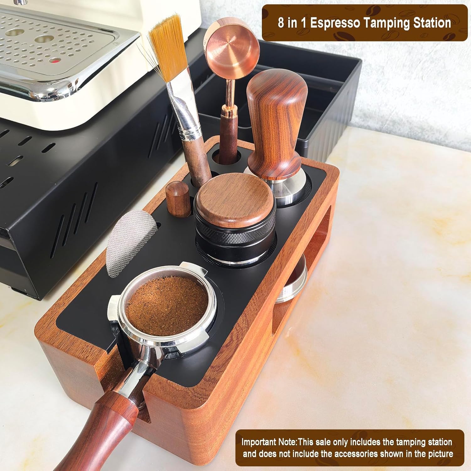 Verbesserte Espresso-Stopfstation, Massivholz, Espresso-Zubehör-Organizer, multifunktionaler Kaffeezubehör, Tamper Sta-Tion, Espresso-Station passend für Standard-Siebträger (A1)