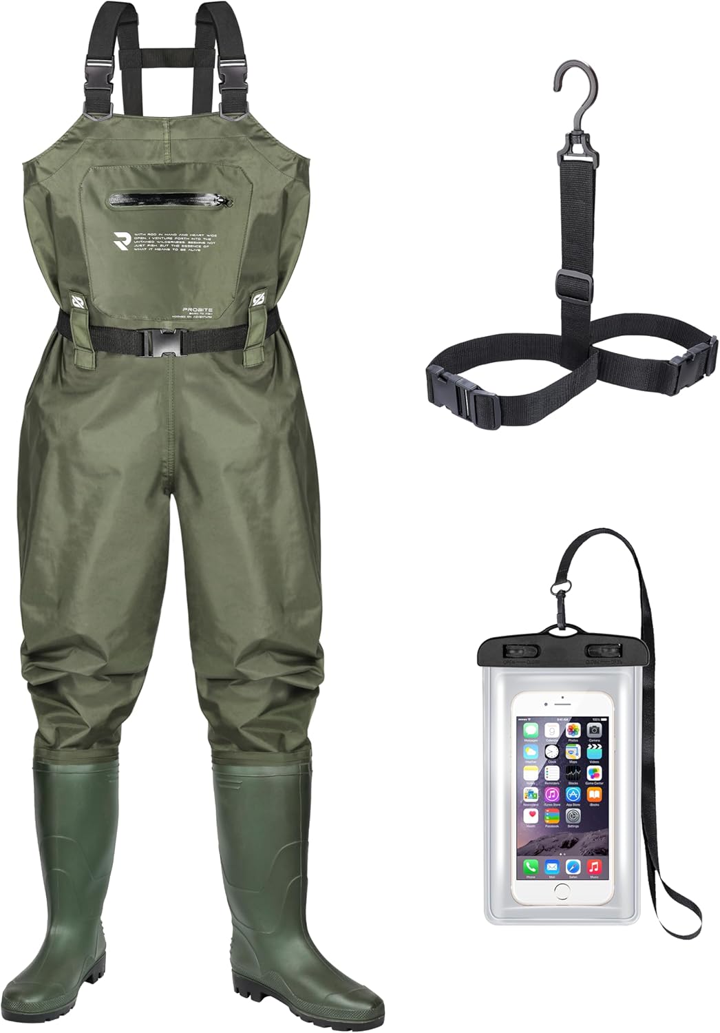 Upgraded 210D Nylon Chest Waders with Boots - Waterproof PVC Fishing & Hunting Waders for Men, Breathable Wading Gear