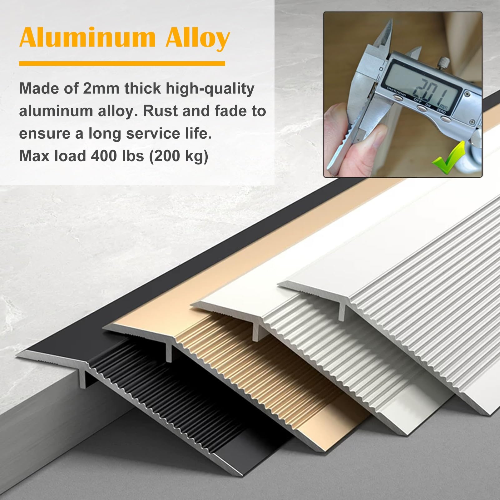 Perfil de transición Perfil De Transición De Aluminio para Suelos, Cubrir Desniveles De Entre 1 y 4 Cm En Rampas De Acceso. Longitud 90 120 150 160cm(165cm/65in)