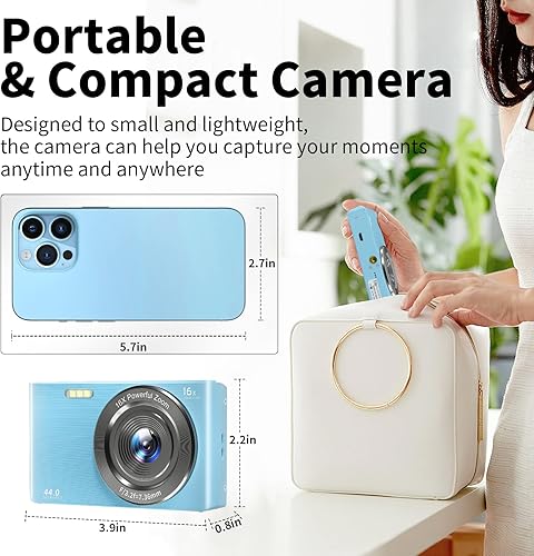 Miniatura 6 de Cámara digital para niños adolescentes niños niñas adultos 4K y 44 MP con tarjeta SD de 32 GB cámara de punto y disparo de 24 pulgadas con zoom