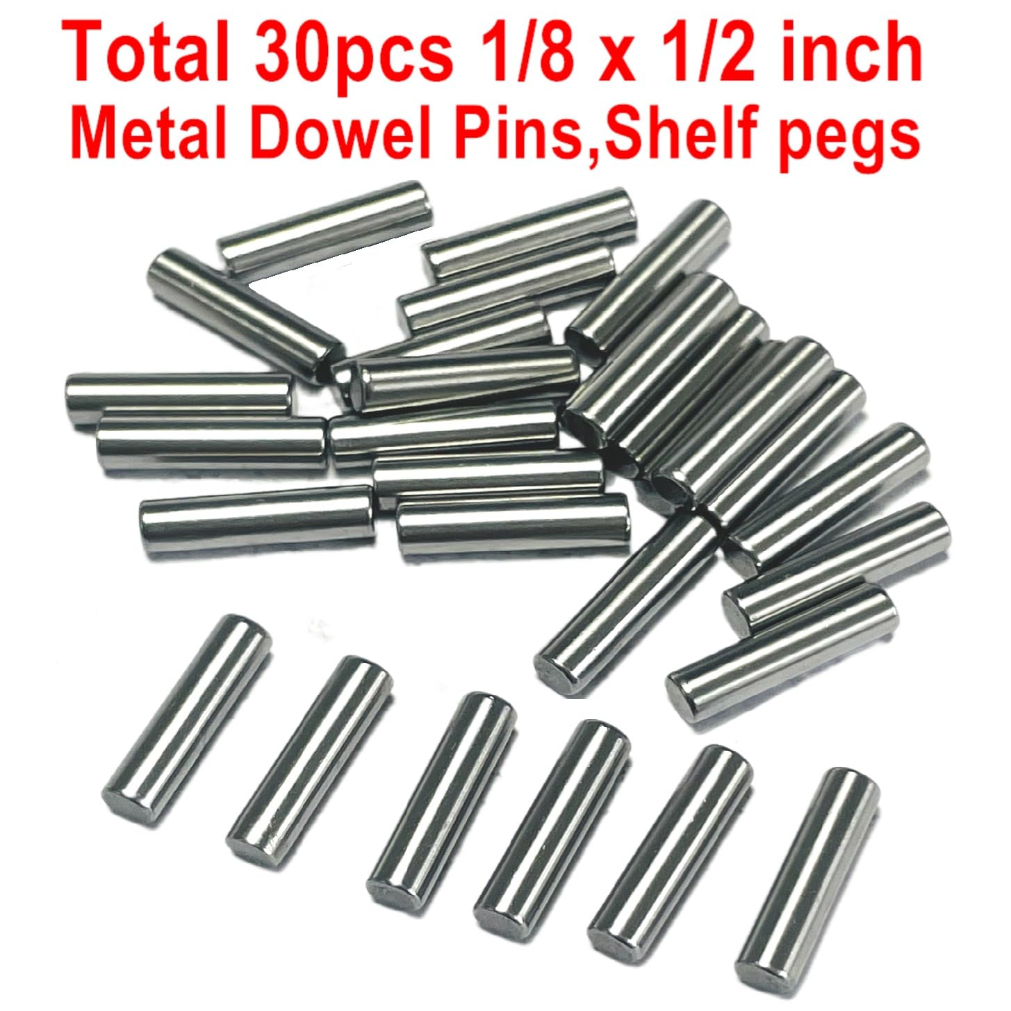 30PCS 1/8 x 1/2 Dowel Pins,1/8 inch x 1/2 inch Metal Dowel pins,Shelf Pegs,Support Shelves,Bearings Alloy Steel Wood Bunk Bed pegs