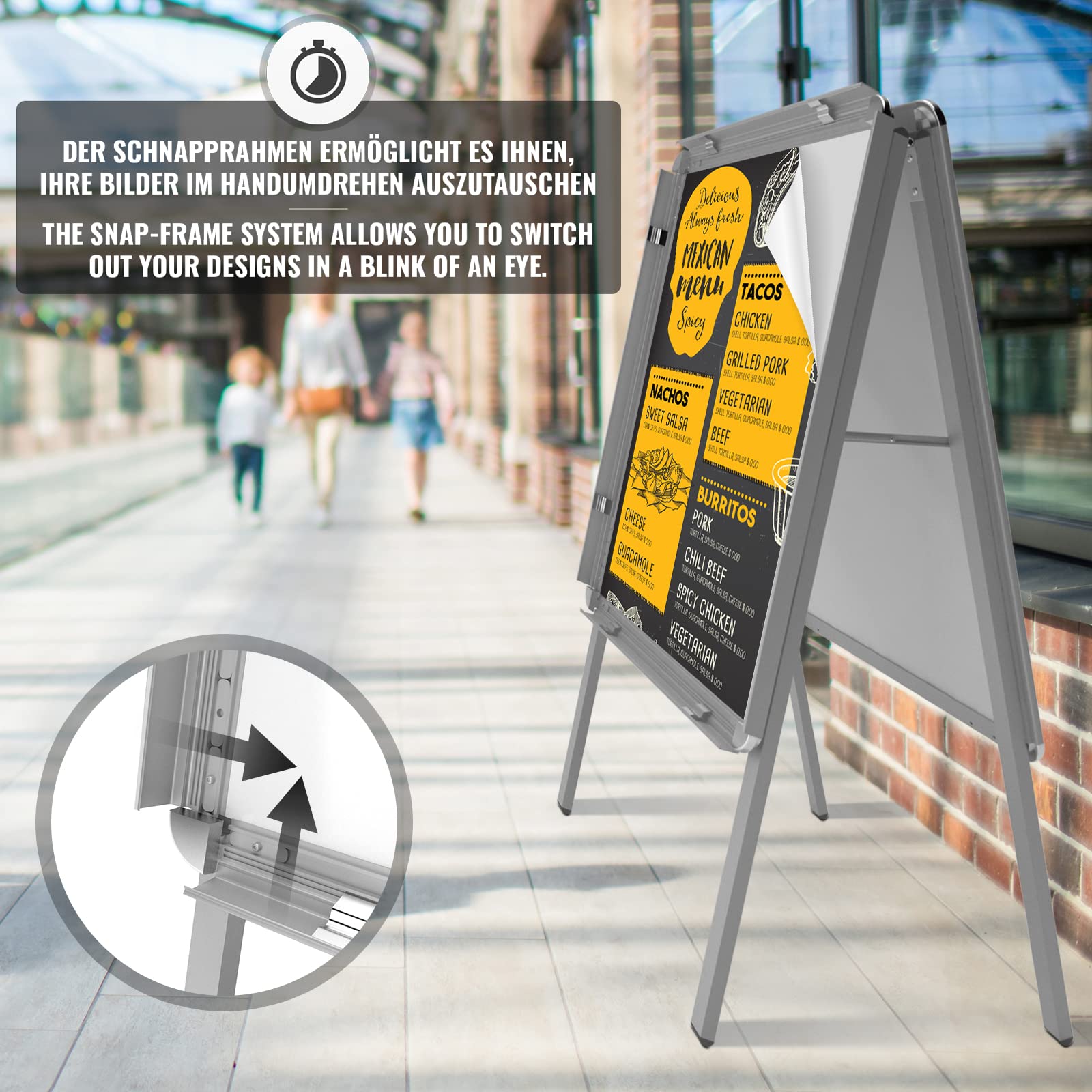 Jago® Panel Publicitario - DIN A1, 64 x 122 x 7,5 cm, Doble Cara, de Aluminio, Interior/Exterior, Plegable - Soporte para Cartel Publicitario, Caballete de Publicidad