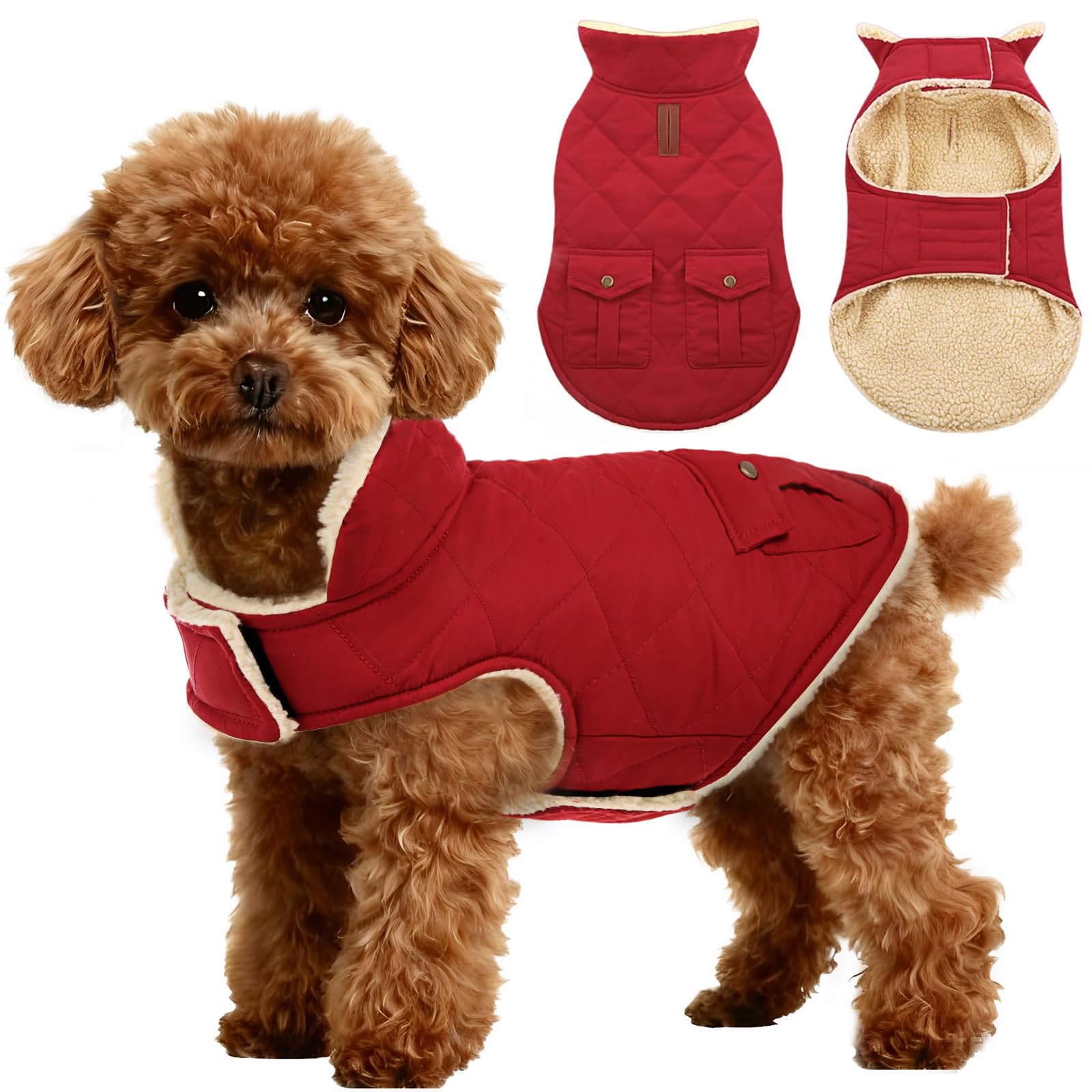 ASENKU Warm Dog Winter Coat Fleece & Turtleneck Dog Puffer Jacket with Pockets Waterproof Pet Cold Weather Clothes with Leash Hole for Medium Large Dogs