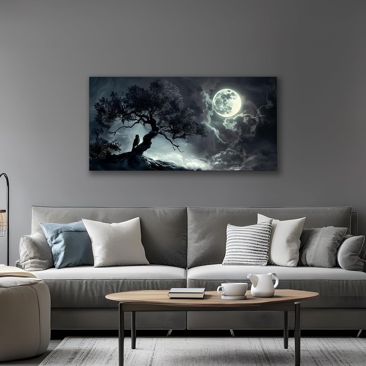 lianyibo Large Wall Art for Living Room, Dark Landscape Canvas Prints Paintings, Moonlit Night Pictures Wall Decor Aesthetic(50x100cm/Senza cornice)