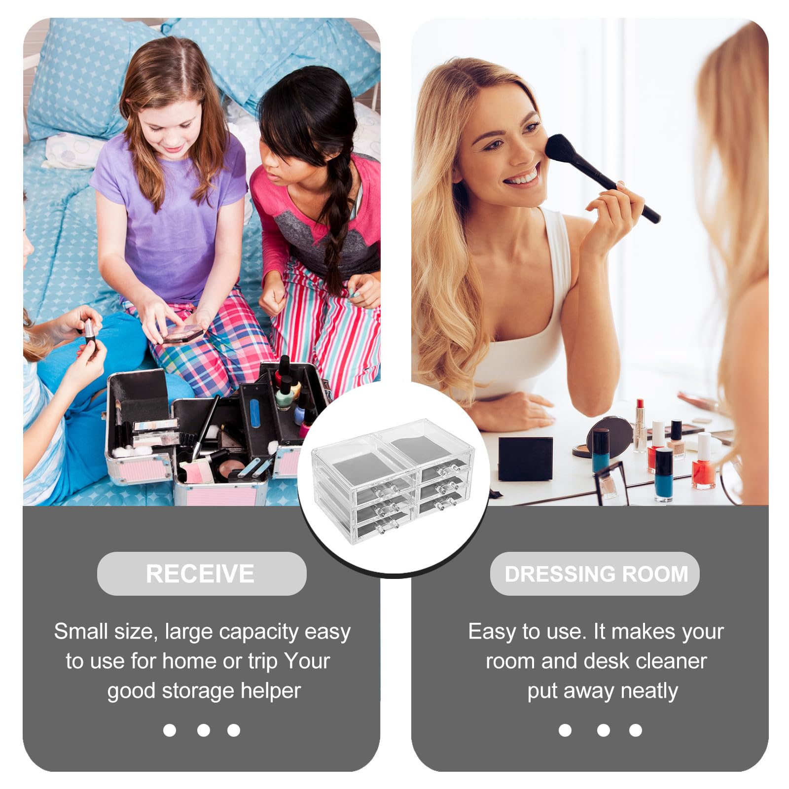 Organizer Design Raffinato e Funzionale per Trucchi Grande Capacità per Conservare Cosmetici e Strumenti 3 Cassetti in Acrilico Trasparente per Uso Quotidiano