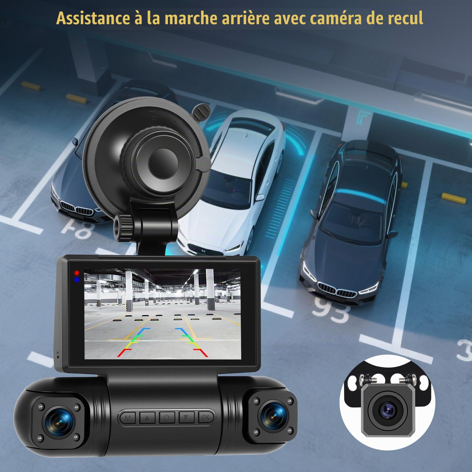 2K Dashcam Avant et Arrière avec APP WiFi, Dashcam Voiture avec Grand Angle 150°, Vision Nocturne, Surveillance du Stationnement, G-Sensor, Enregistrement en Boucle, APP, Aide au recul