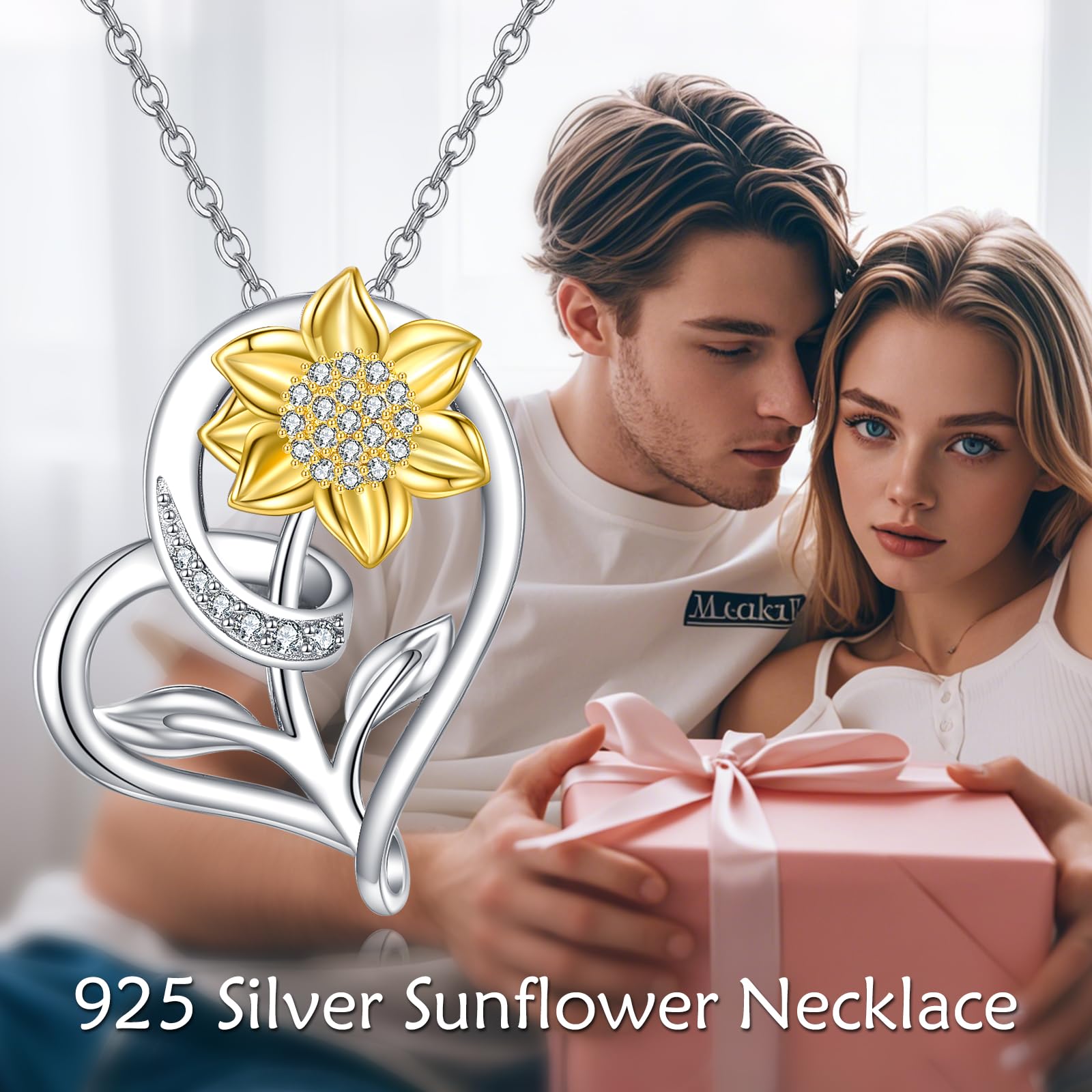 ONEFINITY Collar de girasol para mujer, plata de ley 925, colgante de girasol, joyas florales, regalos, Plata esterlina, No es una piedra preciosa
