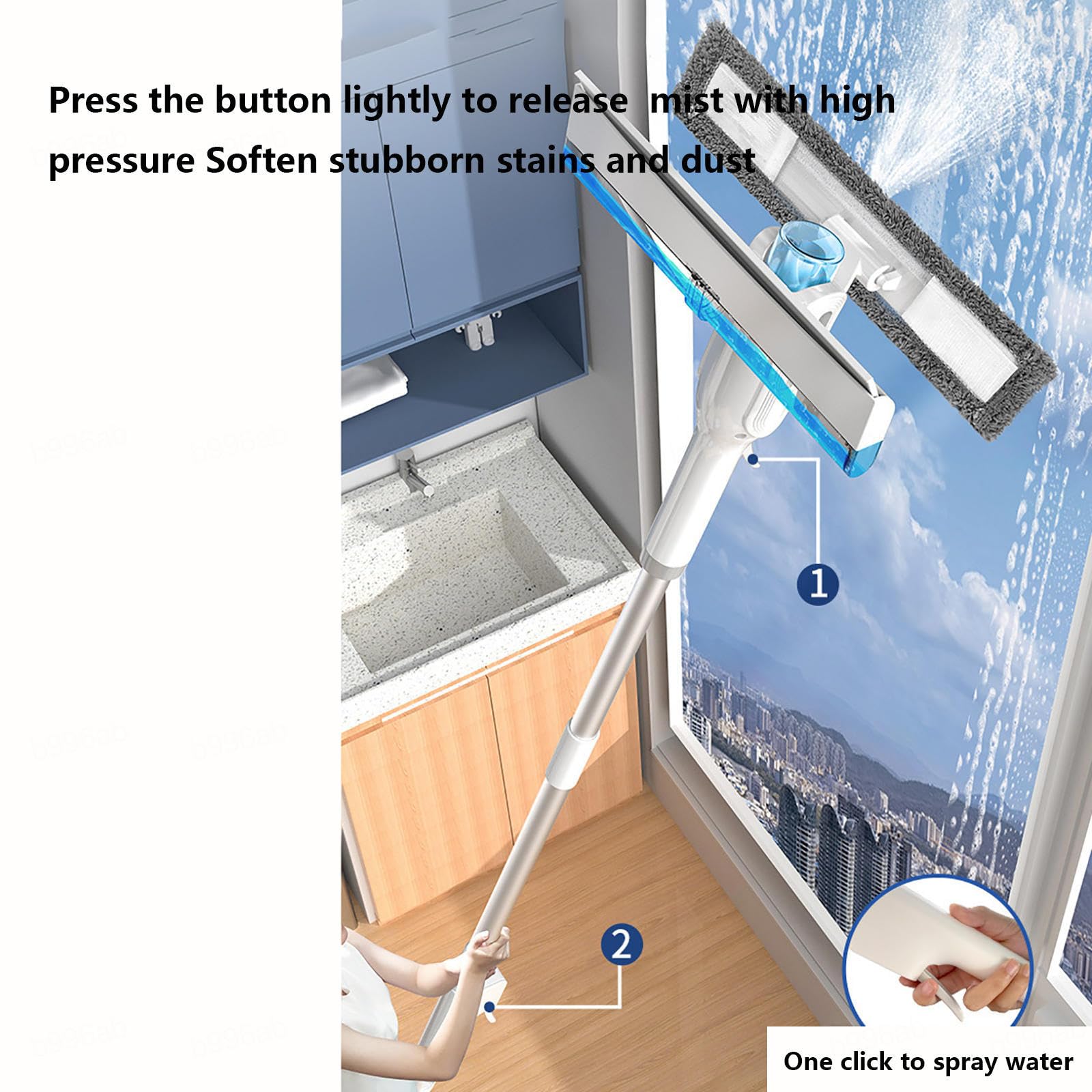 4 en 1 Spray Limpiador De Cristales con Colector De Aguas Residuales Y 3 Paños Microfibra, Limpiador De Cristales con Varilla De Extensión para Baños,Ventanas,Espejos