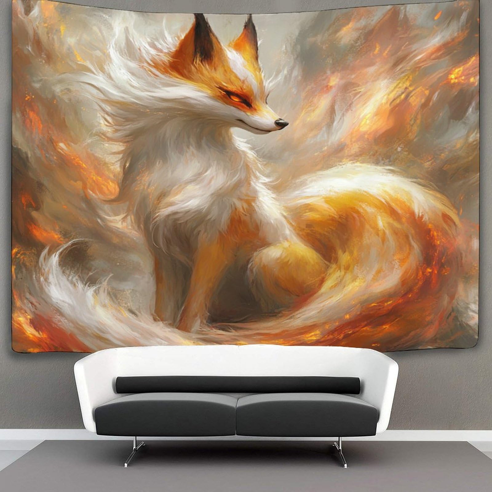 Kaiyun Style-14 Nine Tailed Fox Tapestry Wall Hanging,Elegant Fox Tapestry For Bedroom Aesthetic, Tapestries Wall Art Aesthetic Tapestry Home Decorationfor Living Roombedroom 130Cmx150cm