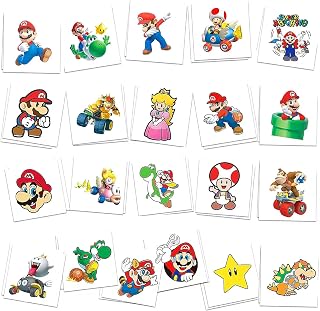 63PC Mario Temporary Tattoos Stickers,Mario Birthday Party Supplies Favors Mario Waterproof Fake Tattoos Stickers Mario Party Decorations for Kids Boys Girls School Rewards Gifts