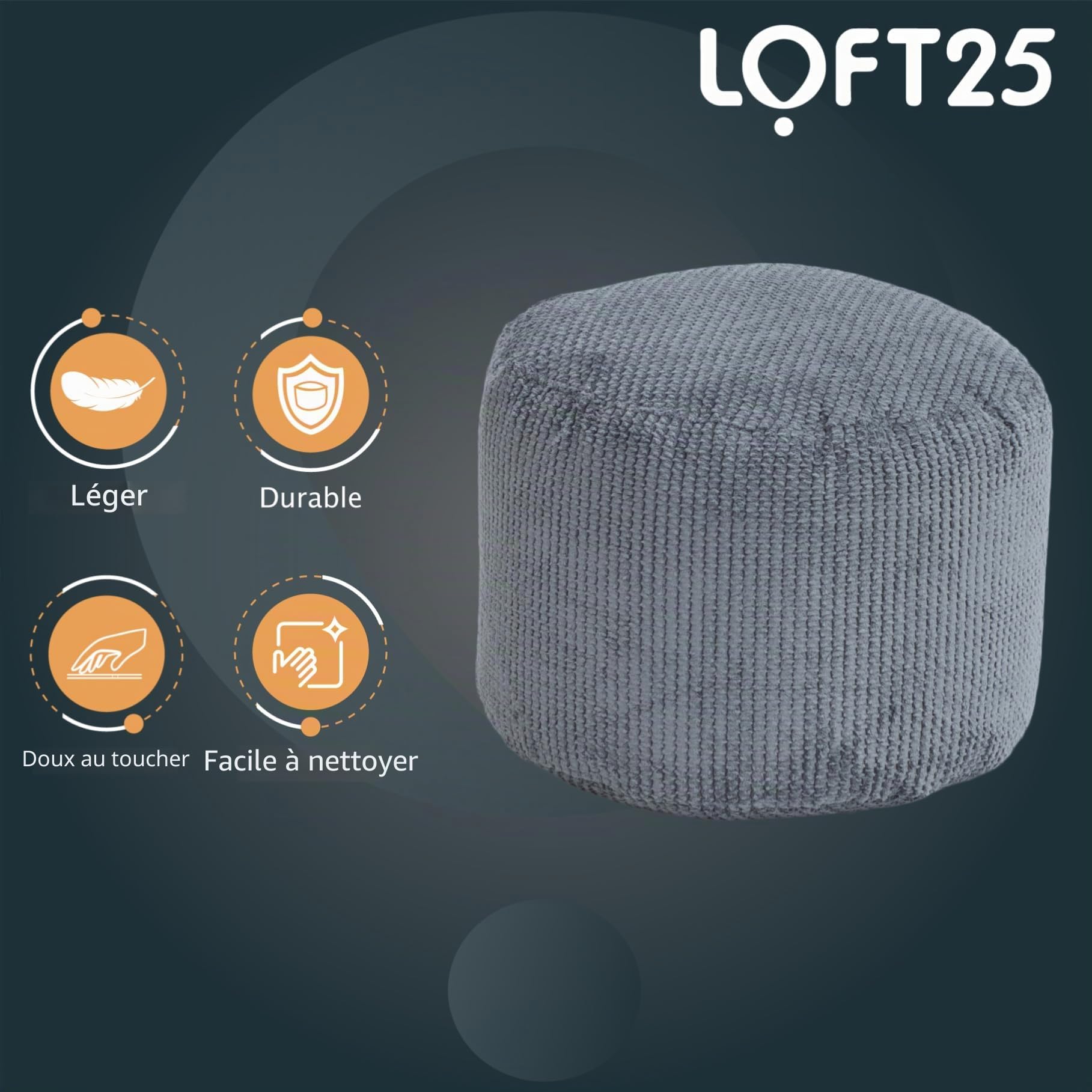 Loft 25 – Pouf rond à texture bulles, repose-jambes d'intérieur pour salon, design ergonomique, ultra confortable et durable (gris anthracite)