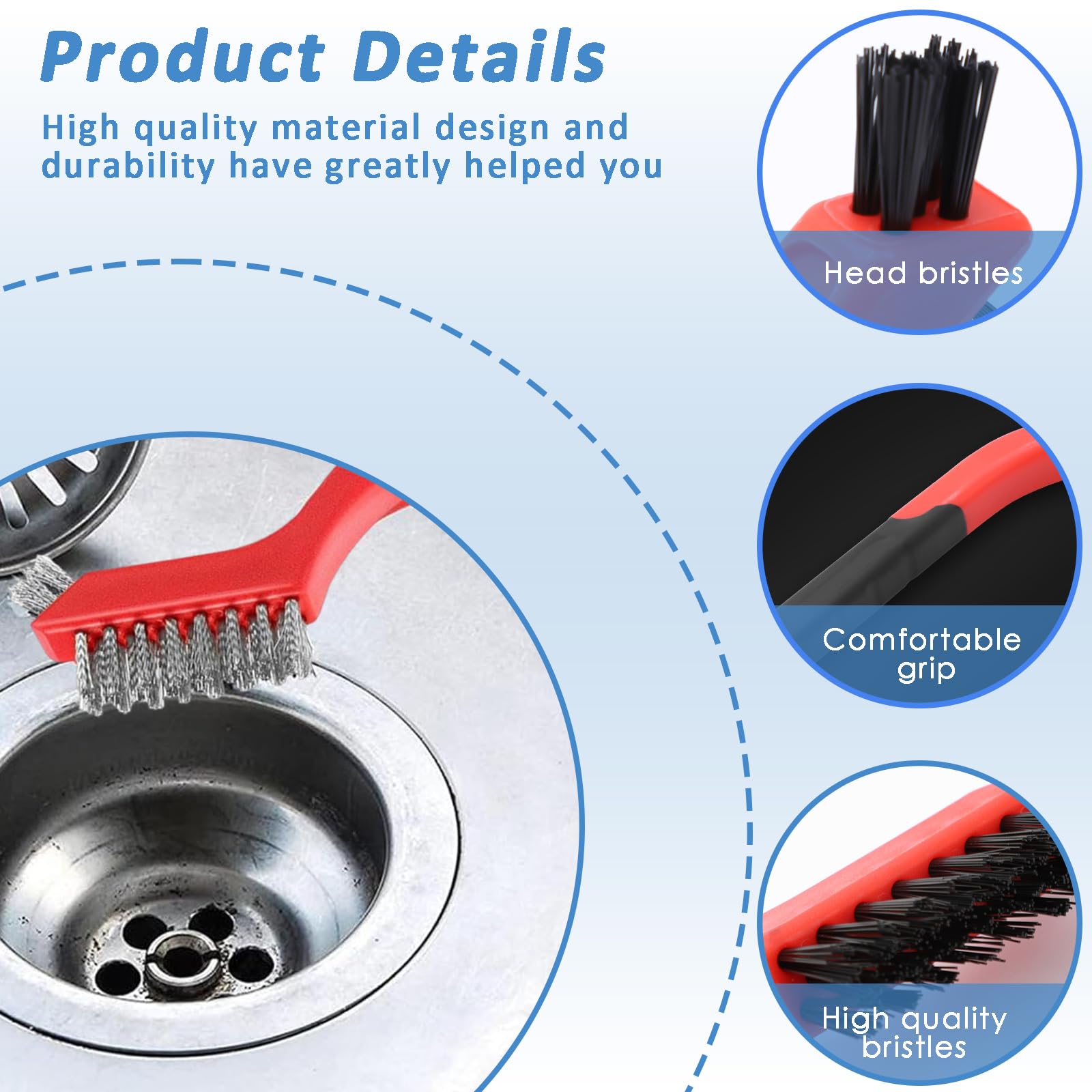 DXPETA 9Pcs Wire Brush Set, Stainless Steel, Nylon, Copper & Plastic Bristles, Medium Grit, 9 Pieces, Rust Removal - Image 3