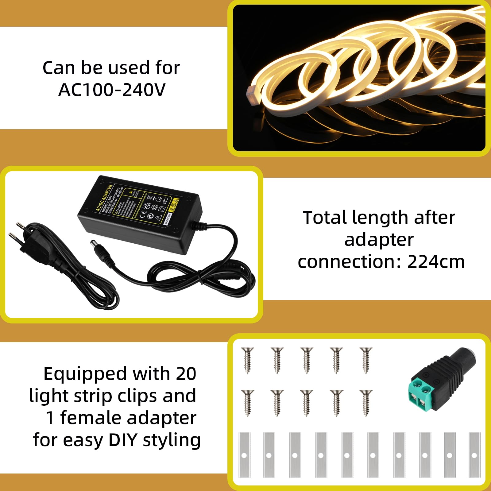 VILHTL Neon LED Strip Light, 12V 5m Warm White LED Lights Strip - Image 3