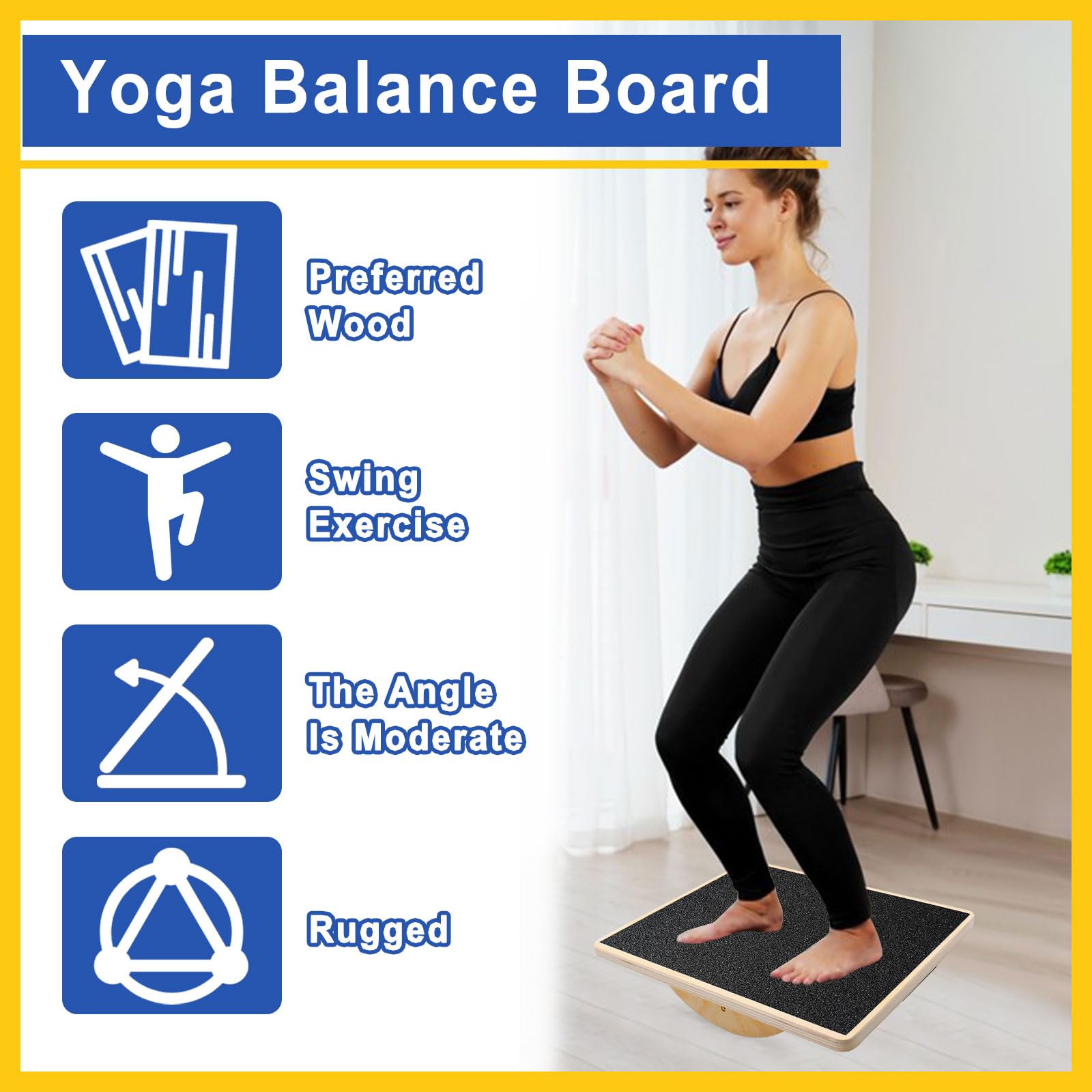 Balance Board, Holz Gleichgewichtsboard Rutschfest Wackelbrett Erwachsene Training Wackelbrett Physiotherapie für das Gleichgewicht Dehnung der Beinmuskulatur