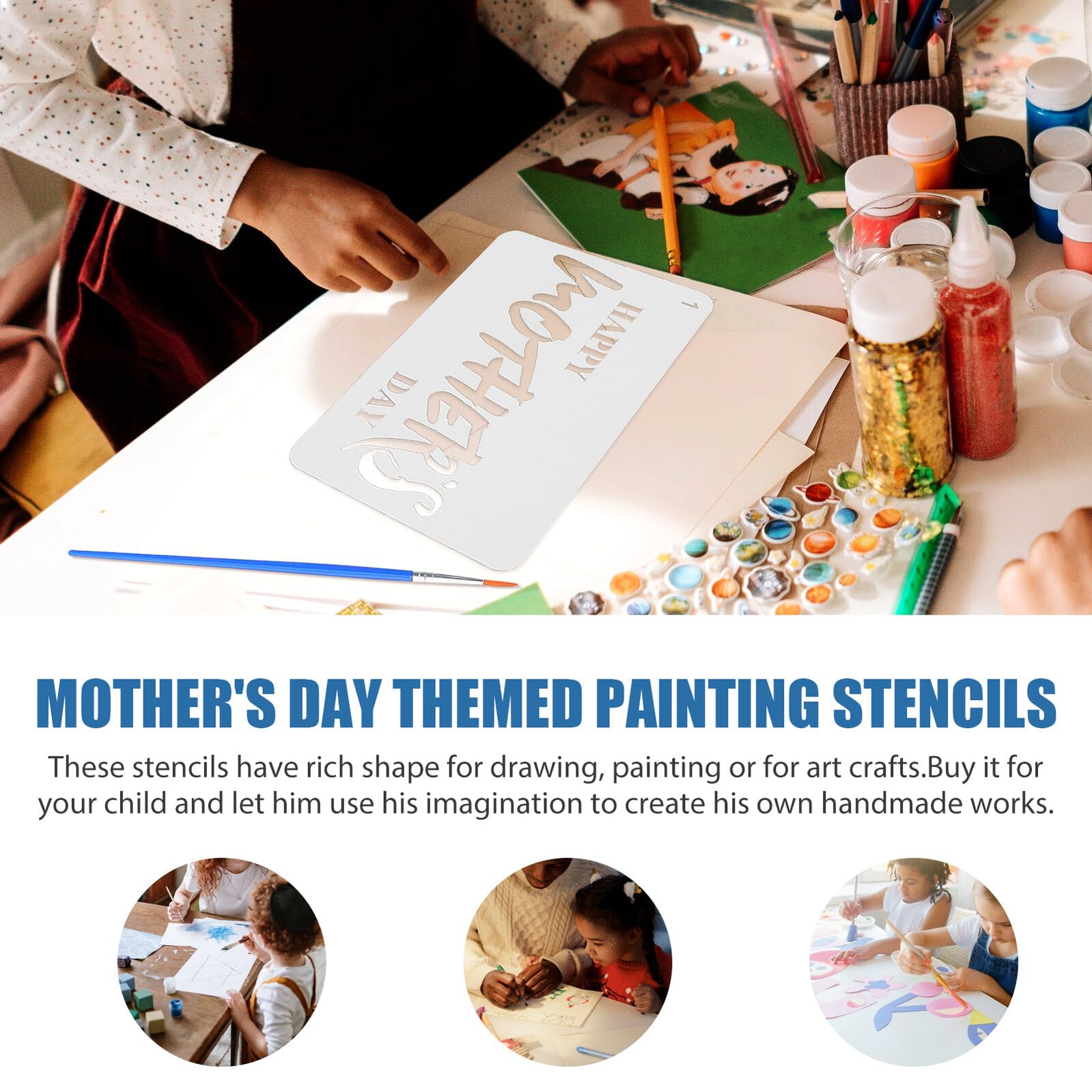 COHEALI Pochoirs de Peinture Murale pour Fête des Mères 12 Pièces, Modèles Creux Réutilisables en Plastique Sûr, Matériel de Dessin pour Garçon et Filles et Activités DIY
