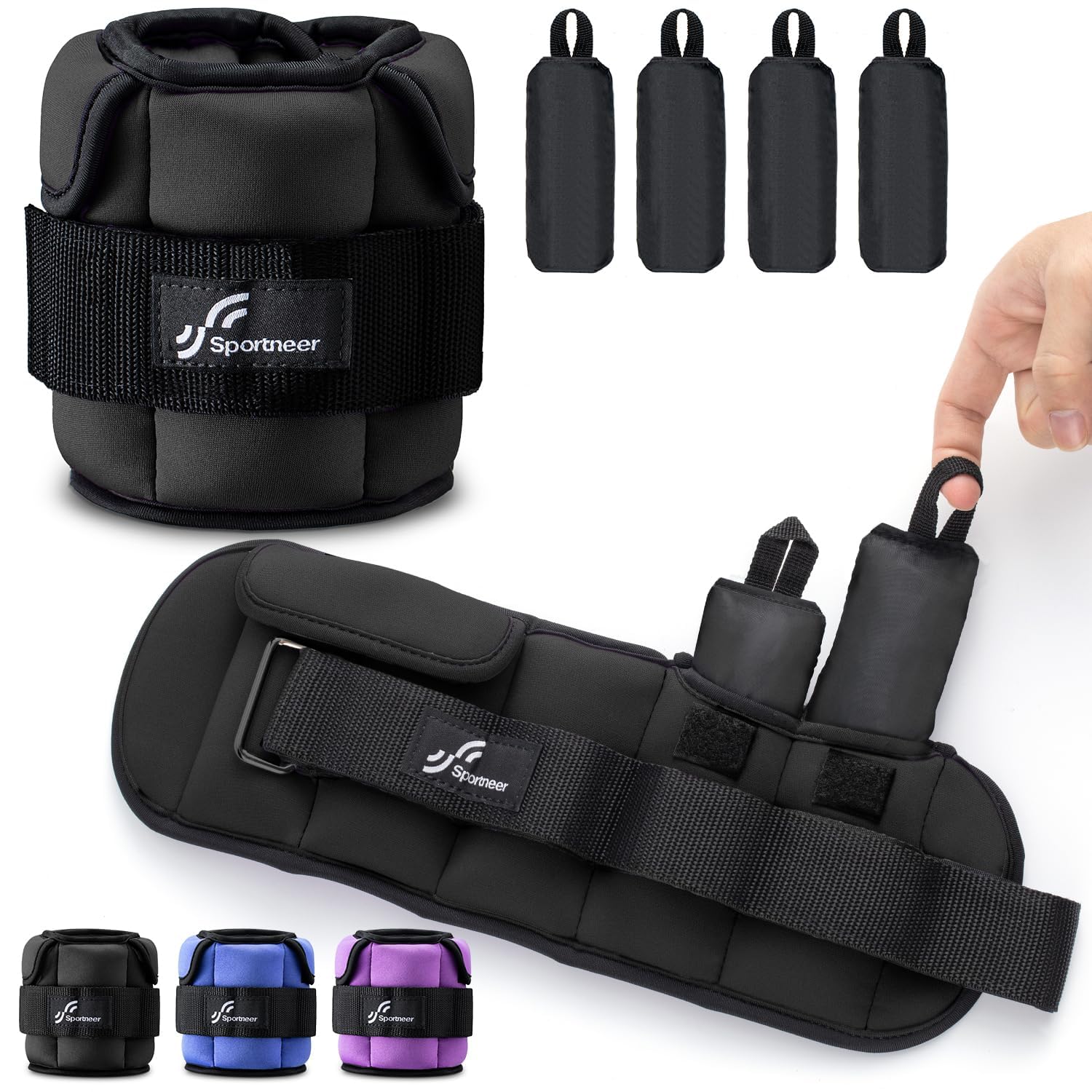 Sportneer Verstellbare Knöchelgewichte: Verbesserte Verstellbare Beingewichte, Gewichtsmanschetten Gewichte für Fitnessstudio, Fitness, Workout, 0,5–2,3 kg pro Knöchel, 0.9-4.5 kg pro Paar