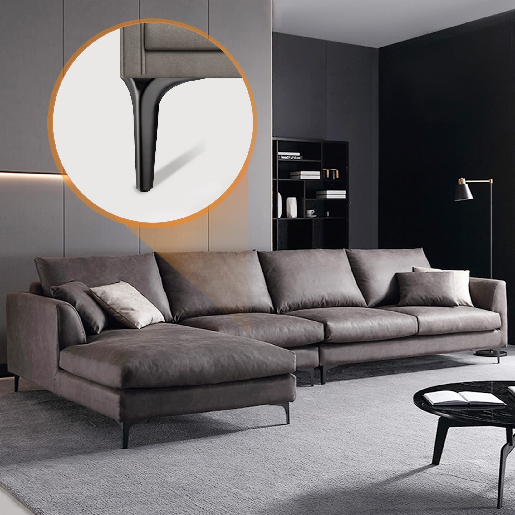 Herbst 4 Piezas Patas para Muebles Negras 17 cm, Patas para Sofas Triangulares de Metal, Bricolaje Patas para Mesa Comedor Aparadores Armarios Otomanas（Negro 4pcs-17 cm）