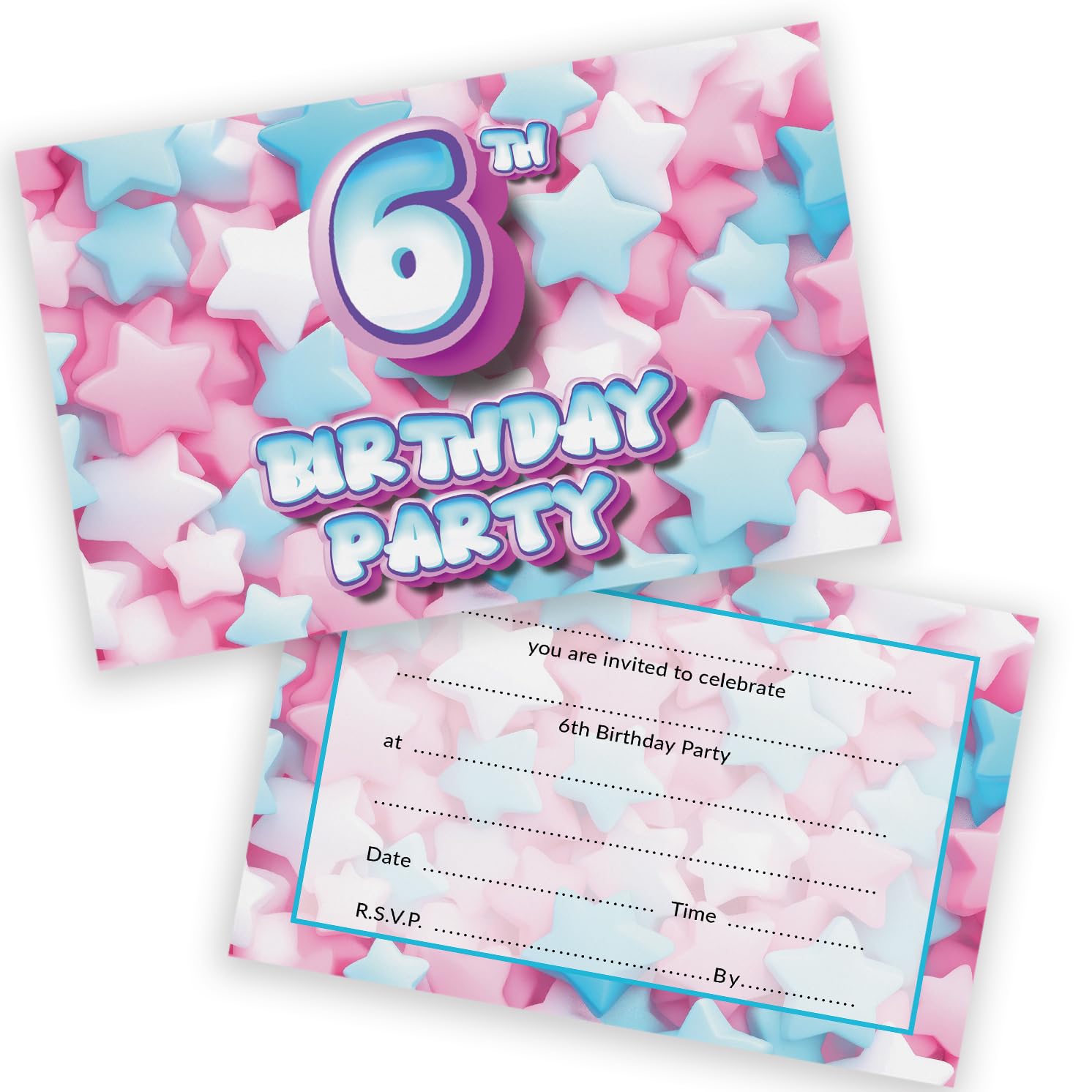 6th Birthday Party Invitations Kids - Sweet Marshmallow 20 Pack - Childrens Birthday Invitations for Boys/Girls A6 Bday Party Invites Invitation Cards with Folding Envelopes