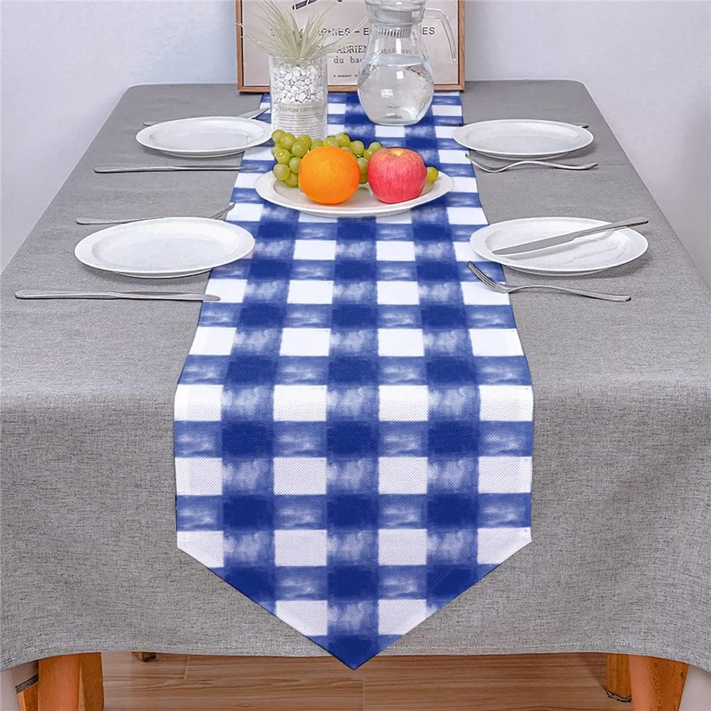 Idyllic Indigo Watercolor Grid Table Runners Home Dining Room Decor Table Cloth Wedding Party Table Runners(46x183cm)