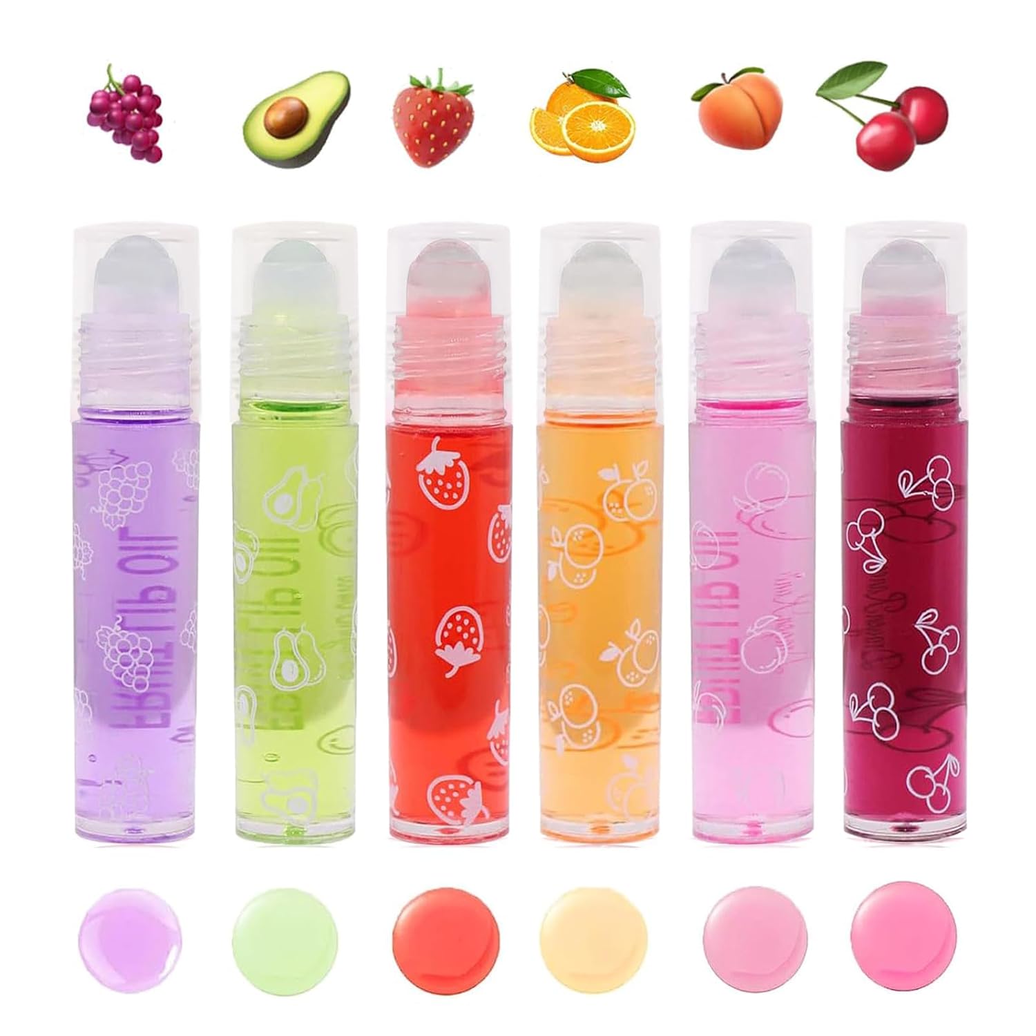 6Pcs Roll On Lip Gloss Set, Fruit Flavored Moisturizing Lip Oil, Kids Lip Care, Transparent Plumping Lip Gloss, Hydrating Long Lasting Glossy, Vegan & Cruelty-Free