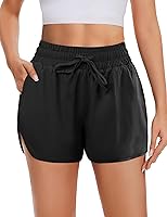 DDOBB High Waisted Running Shorts Women with Pockets 2.5" Black Spandex Dolphin Gym Yoga Workout Shorts