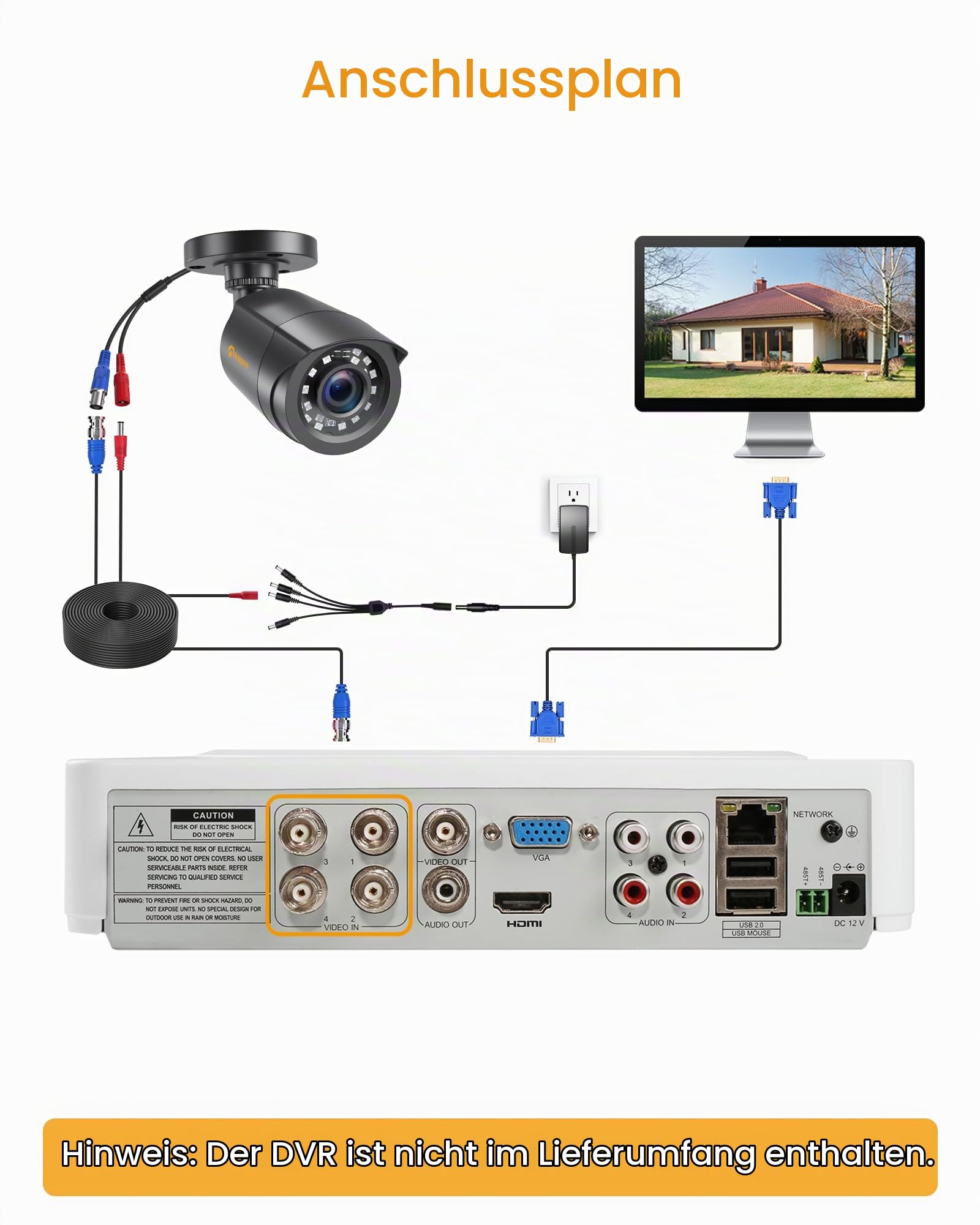 Anlapus 4x FHD 1080P Außen Video Überwachungskamera Set mit BNC Kabel und Netzteil, TVI 1080P Videoausgang, 20M Nachtsicht, Zusatzkamera für CCTV DVR System | mit BNC Kabel und Netzteil, IP66 Wasserdicht, 24M IR Nachtsicht