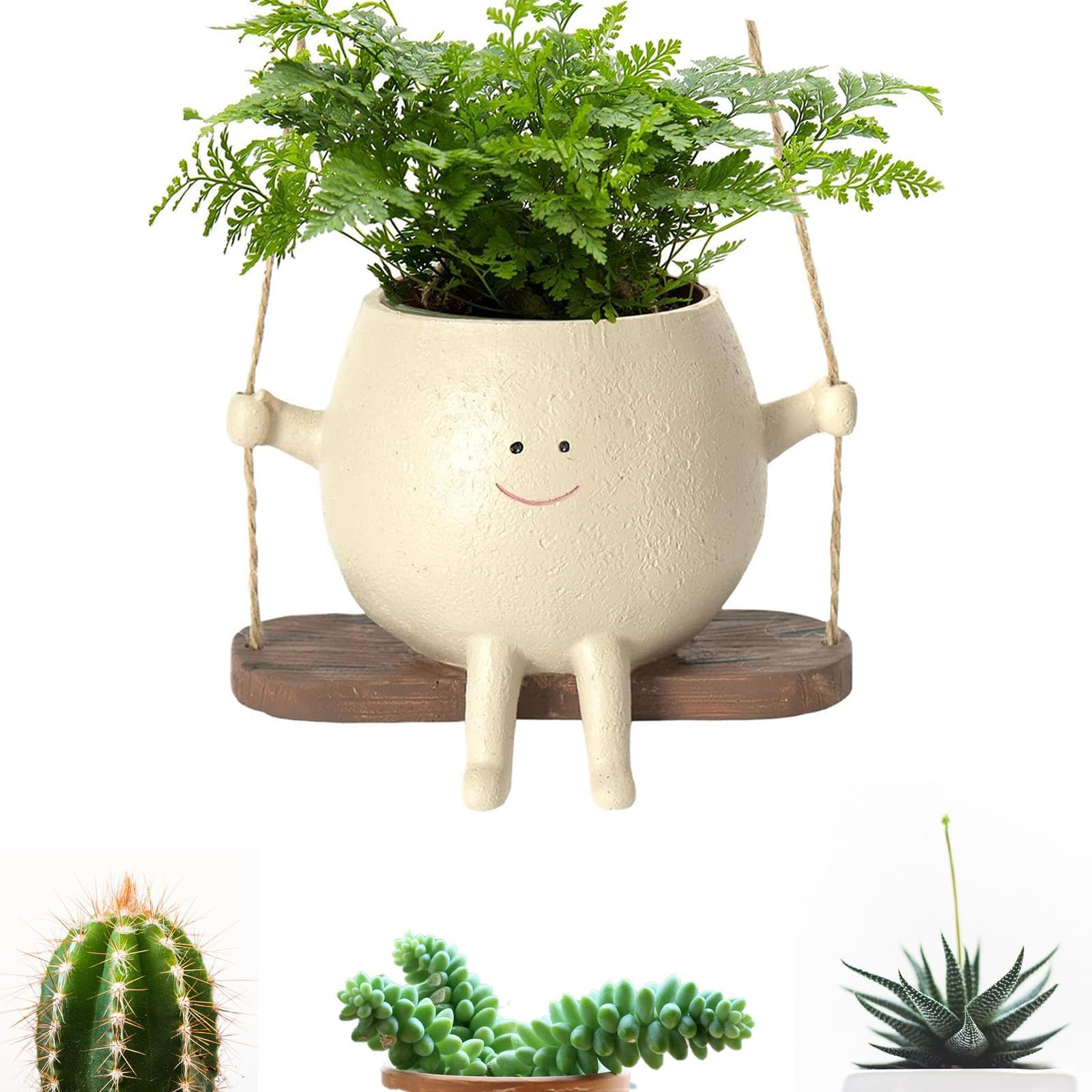 Swing Face Planter Pot, Smile Face Hanging Plant Pot, Small Resin Flower Head Planters, Hanging Flower Pots Indoor Outdoor,Unique Plant Pots for Succulent Planter