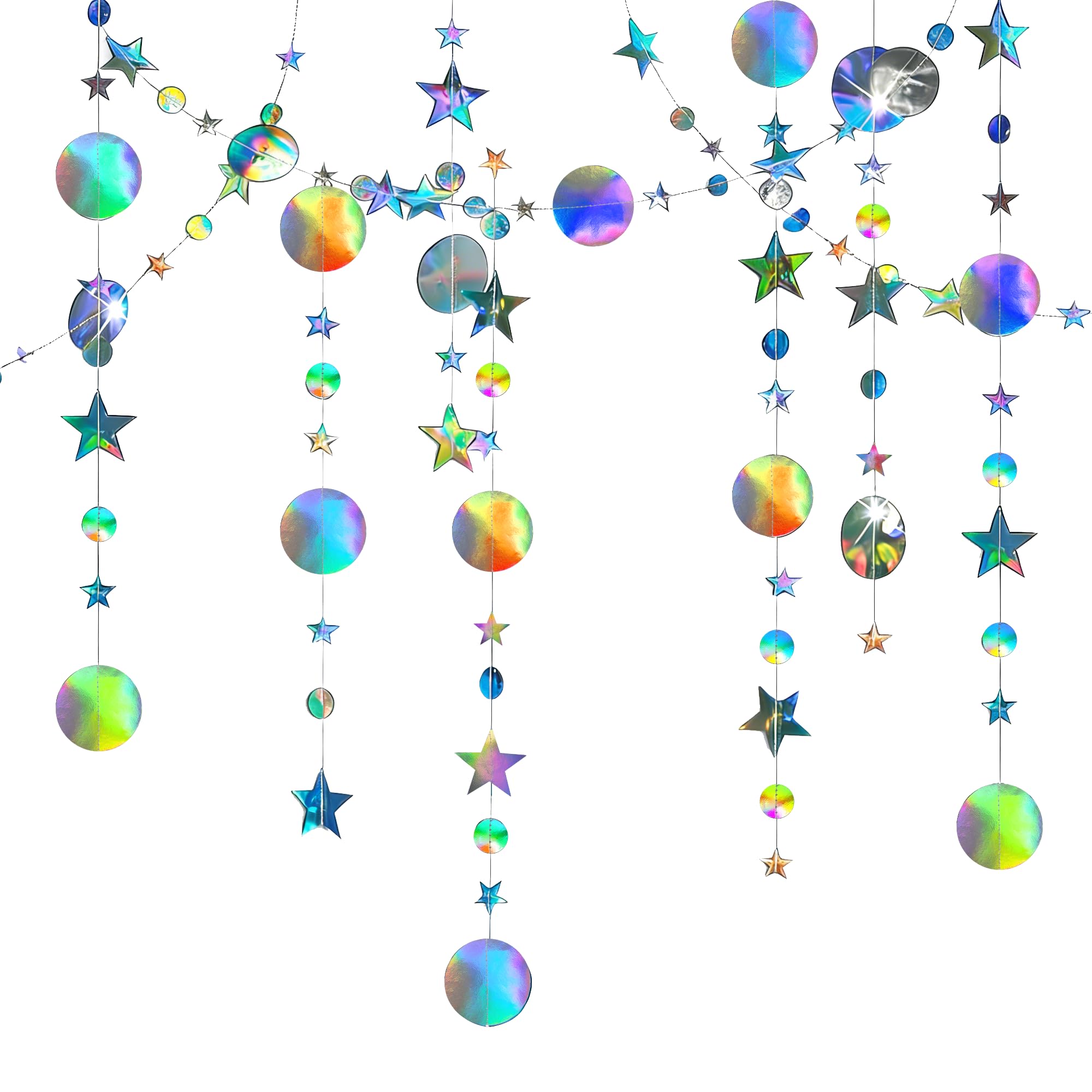 52Ft Irisierende Kreis Girlande Party Decorations, Schimmernde Papier Hängedekoration mit Regenbogen Effekt für Geburtstag Hochzeit Feier, Stilvolle Iridescent Party Decorations