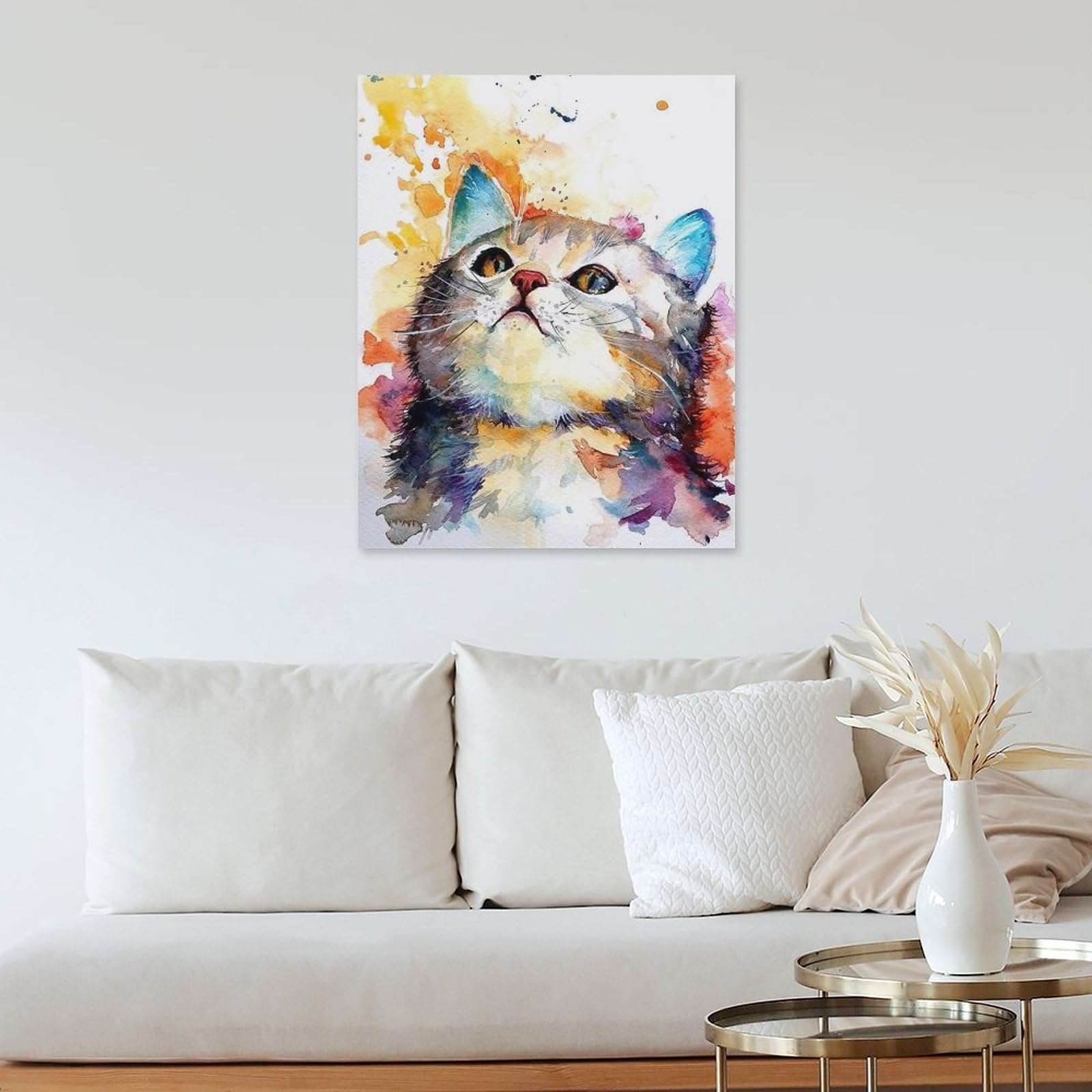 Amazon.co.jp: 絵画 かわいい猫の水彩画インテリア 絵画 ツンデレな