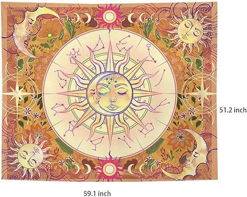 UZPDWK Tapiz de sol y luna, vintage, bohemio, bohemio, girasoles, telón de fondo para colgar en la pared para dormitorio, sala de estar, decoración