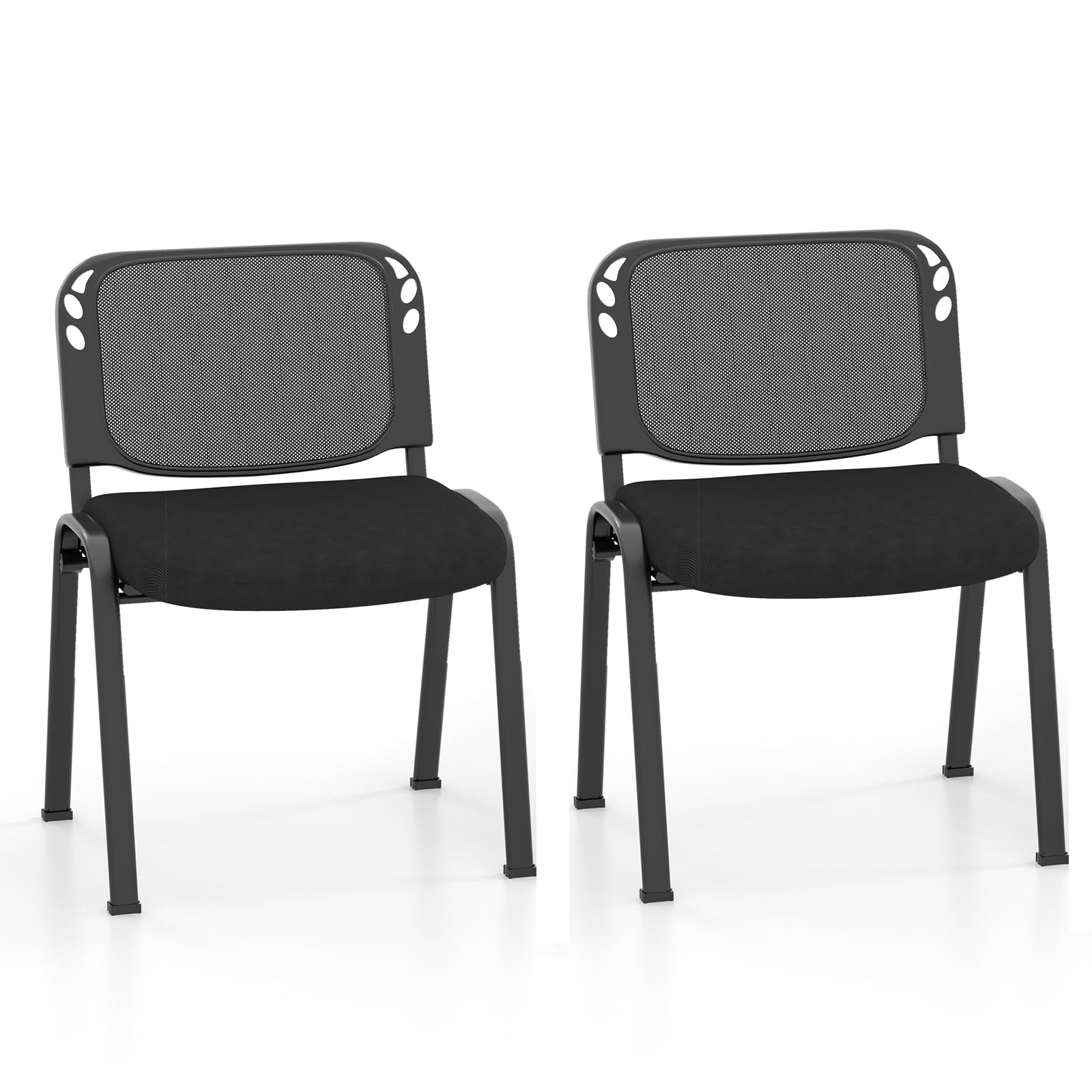 COSTWAY Set of 2/5/10 Stackable Reception Chairs, Upholstered Armless Mesh Office Chair, Heavy Duty Metal Frame Guest Conference Chair for Home Office Waiting Room Bedroom (2, Black, 58 x 55 x 72 cm)