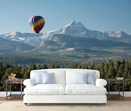 Wall Mural Peel and Stick Snowy Pagosa Peak San Juan hot air Balloon Colorado Large Wallpaper Self Adhesive Contact Paper Removable 3D Wall Sticker for Living Room Bedroom 69"x96"