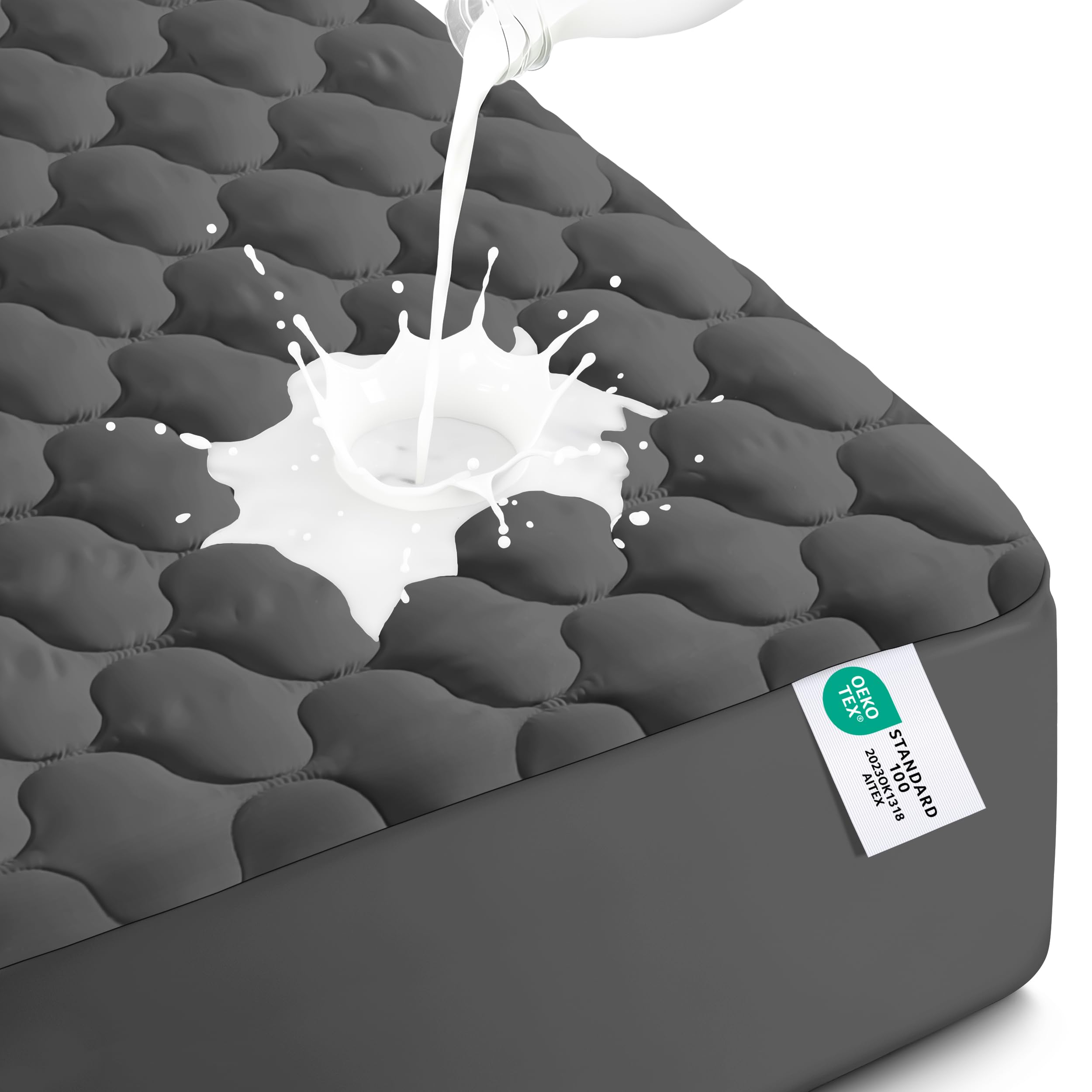 Utopia Bedding Waterproof Mattress Protector, Queen Mattress Pad, Noiseless Quilted Fitted Cover with Deep Pocket Stretches up to 16 Inches (Grey)