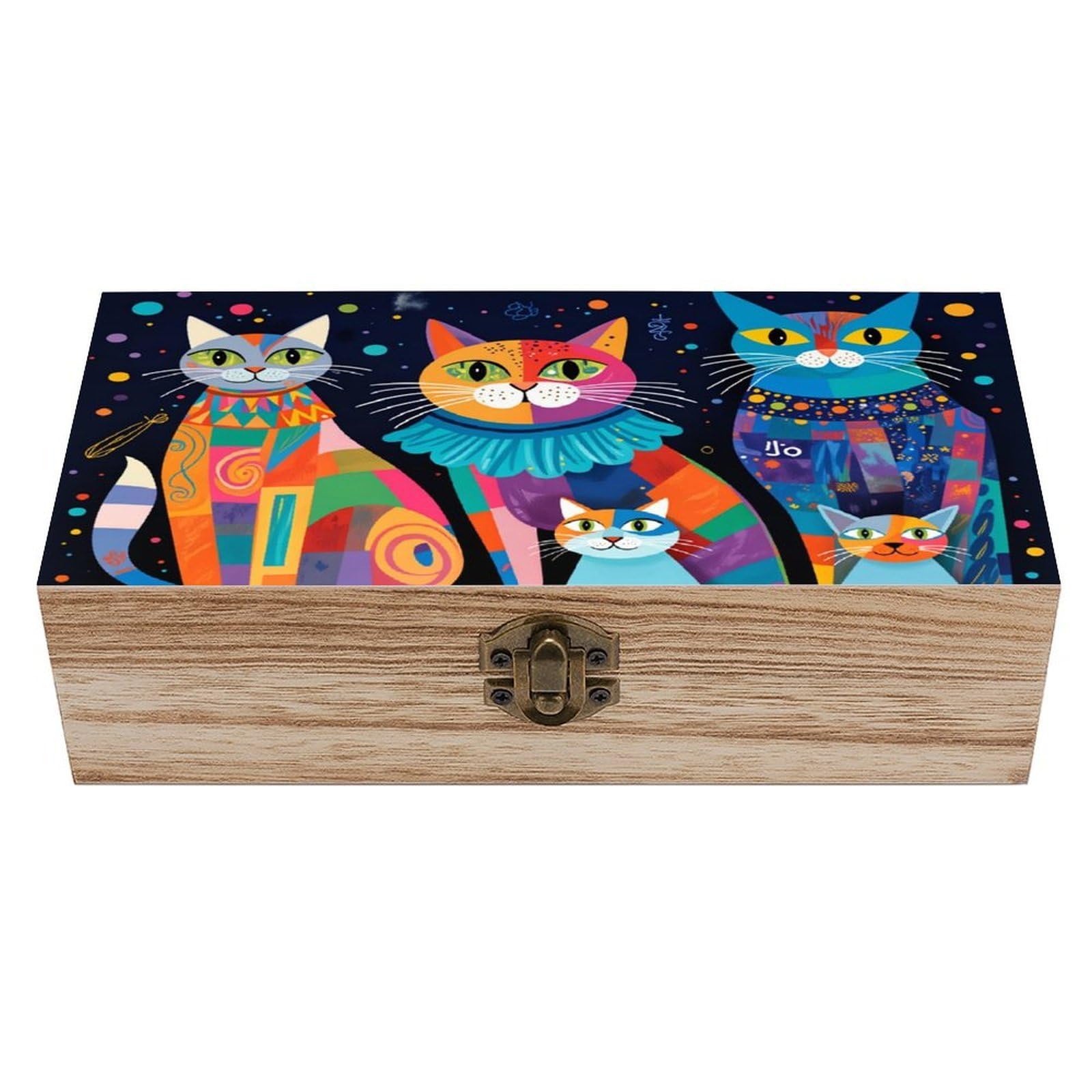asbwuo Cute Cat Vintage Wooden Keepsake Box