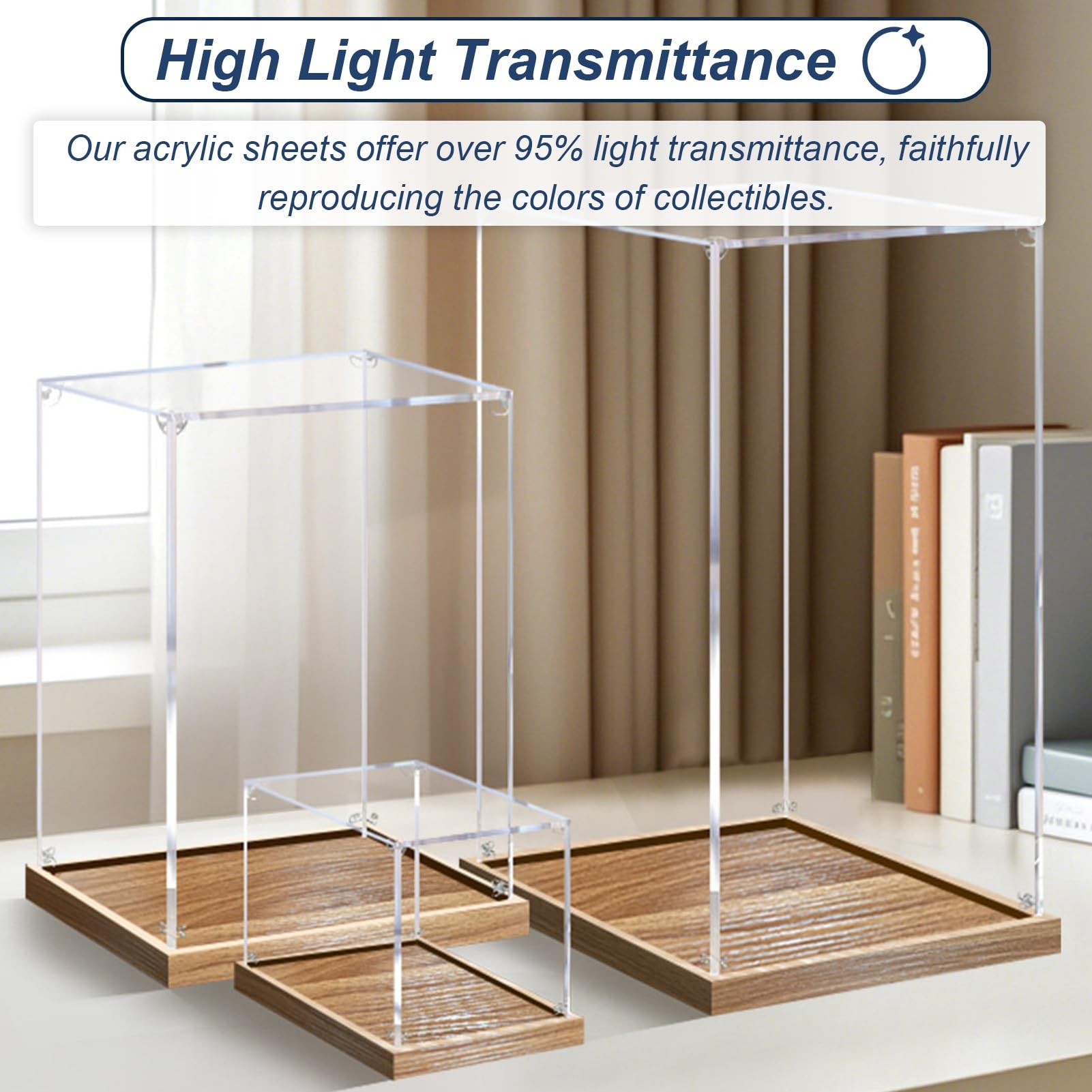 Teca Plexiglass Vetrina in Acrilico Alta 40-80 cm, Scatola Impilabile | Vitrina da Esposizione Antipolvere in Plastica, Cofanetto Cubo Fai da Te per Trofei(Wood,60x60x75cm/24x24x30in)